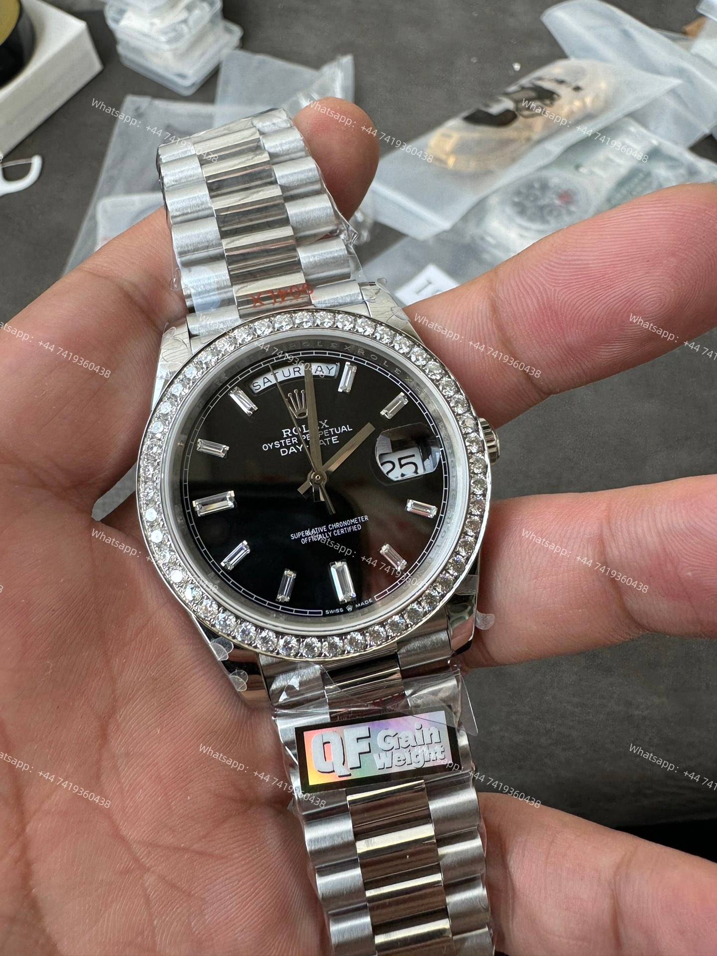 Rolex Day-Date m228349rbr-0003 Moissanite Diamond Bezel Black Dial President bracelet 3255 Movement (40mm) Best Super Clone