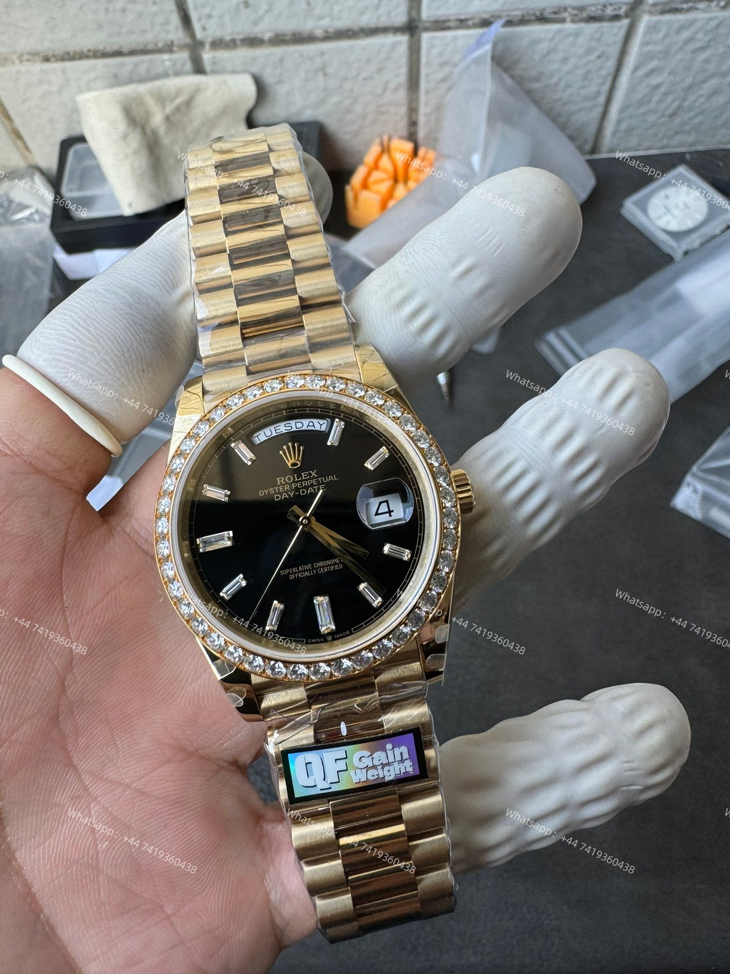 Rolex Day-Date M228348RBR-0001 1:1 Replica Moissanite Diamond Bezel Black Dial 40MM 3255 Movement Super Clone Watch