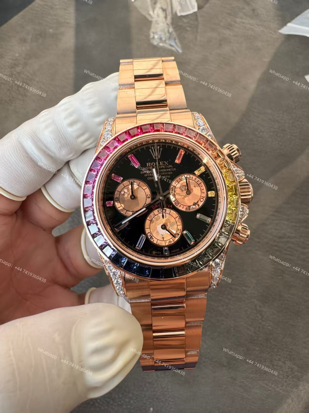Rolex Super Clone Rainbow Daytona 1:1 Replica Watch – 18K Rose Gold