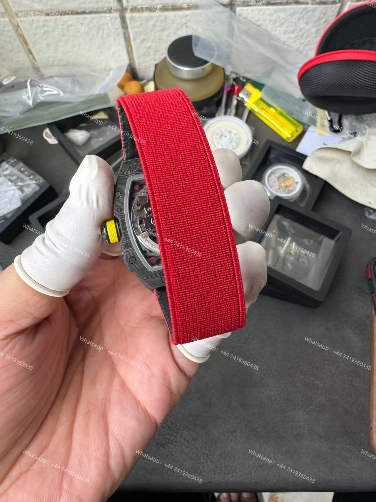 Super Clone Richard Mille RM67-02 Carbon TPT Skeleton Tourbillon 1:1 Replica Watch with Red Strap