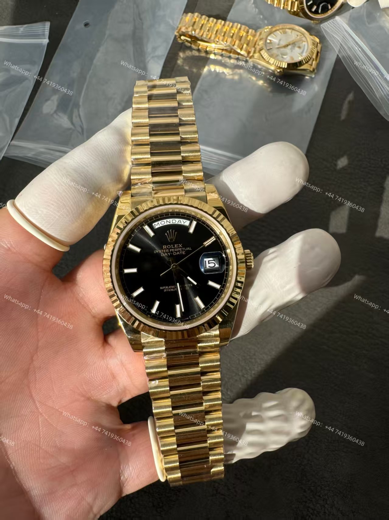 Rolex Day-Date M228238-0067 1:1 Replica Gold Black Dial 40MM 3255 Movement Presidential Bracelet Super Clone Watch