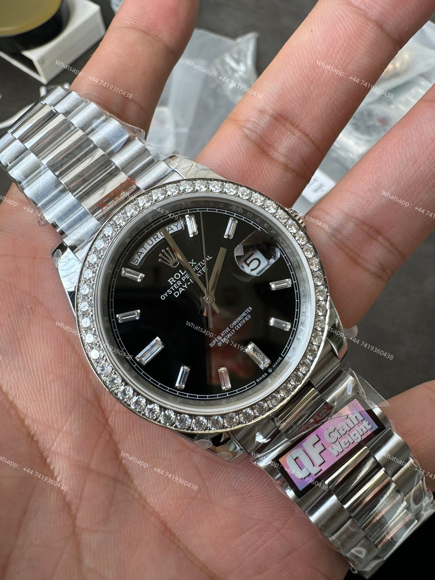 Rolex Day-Date m228349rbr-0003 Moissanite Diamond Bezel Black Dial President bracelet 3255 Movement (40mm) Best Super Clone
