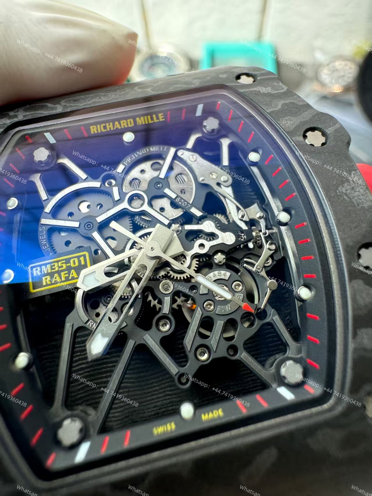 Super Clone Richard Mille RM 35-01 Carbon TPT Skeleton Red Rubber Strap 1:1 Replica Watch