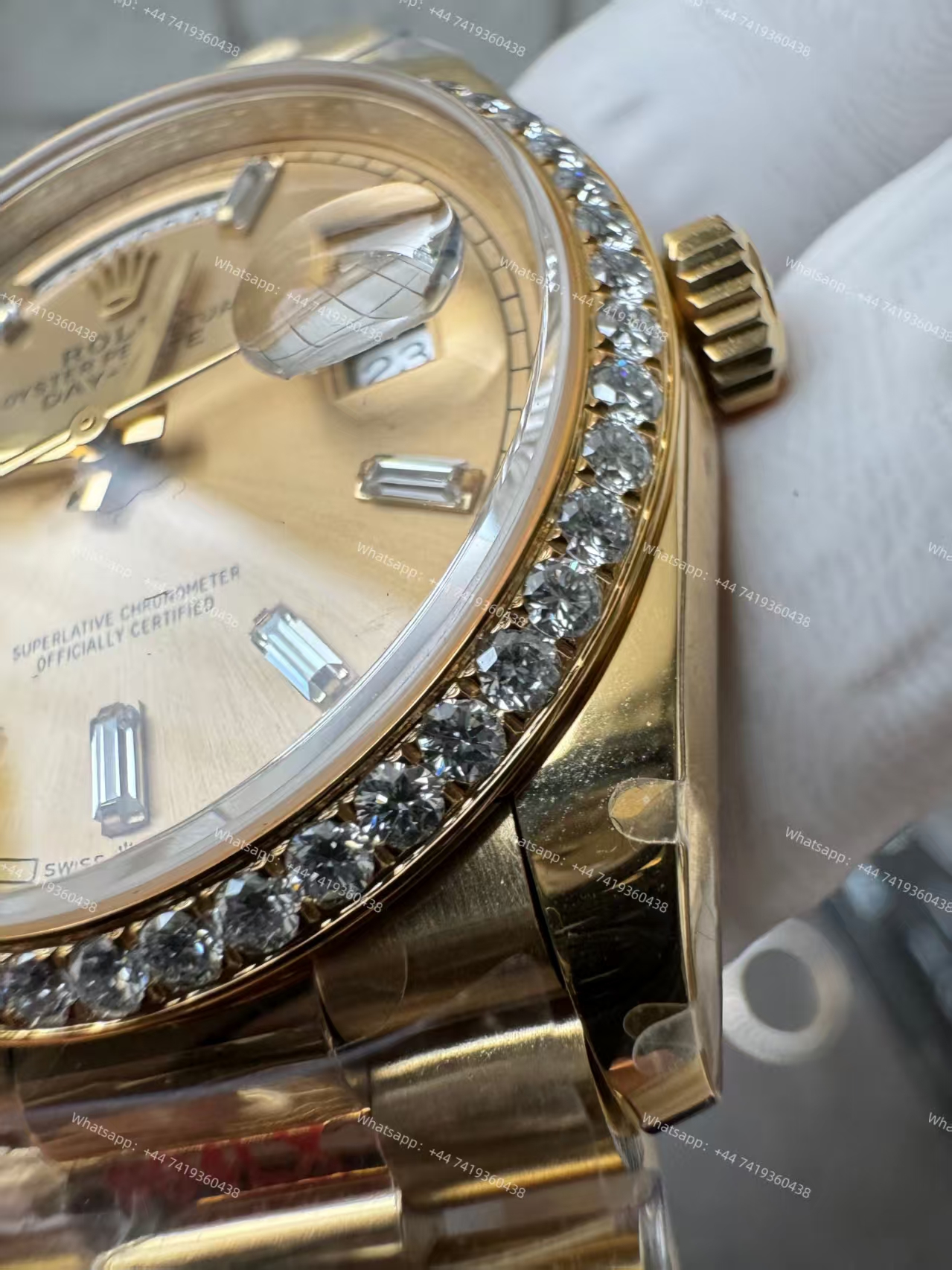 Rolex Day-Date M228348rbr-0002 Gold dial Mossanite bezel Presidential bracelet 3255 Movement (40mm) Best Super Clone