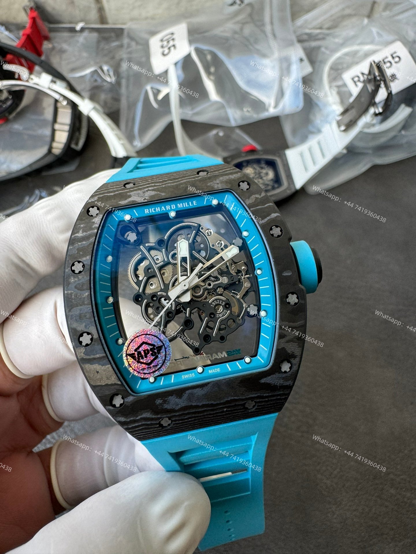 Super Clone Richard Mille RM 055 Carbon TPT Blue Rubber Strap 1:1 Replica Watch