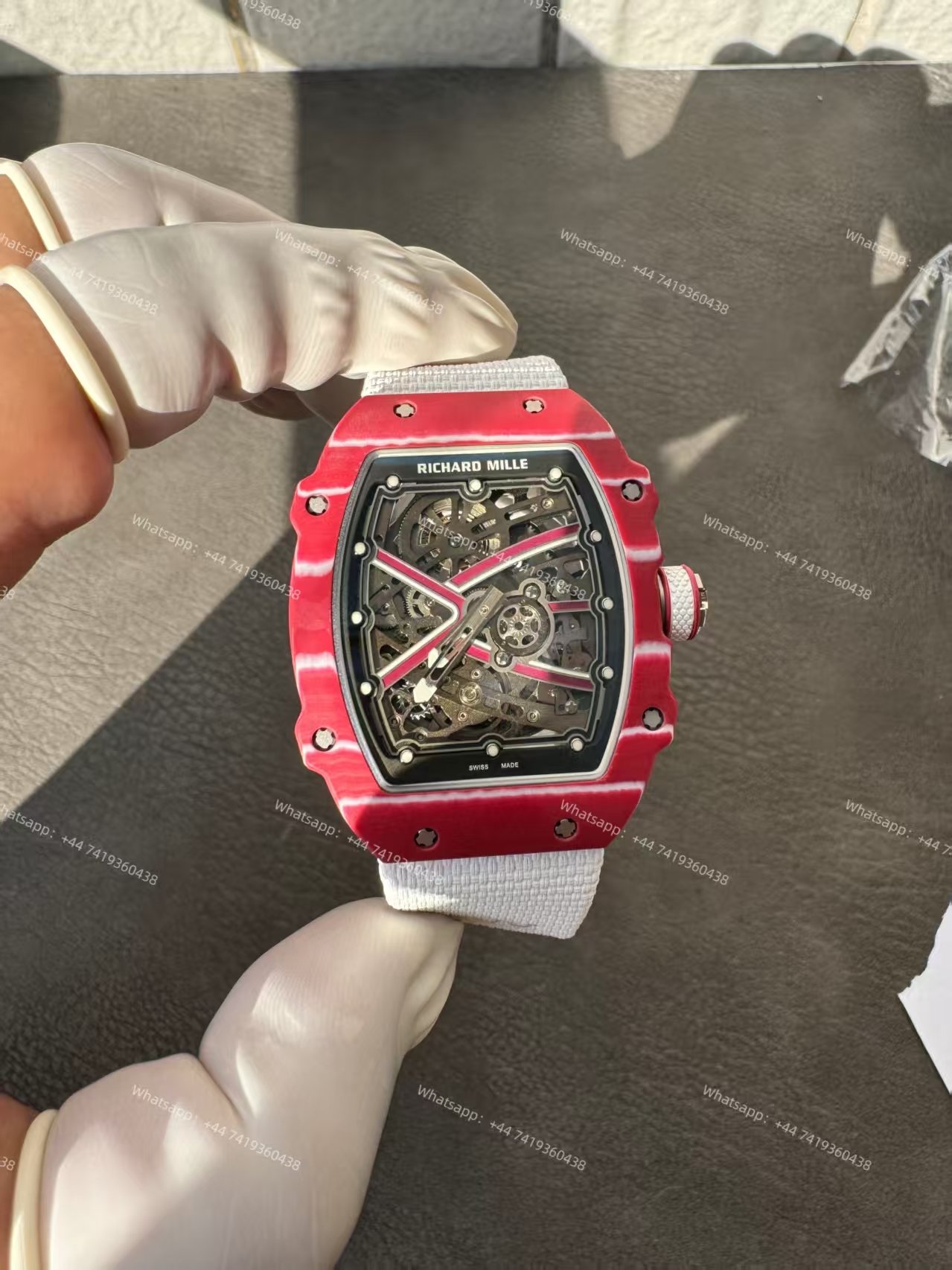 Super Clone Richard Mille RM67-02 “Mutaz Barshim” Quartz TPT Skeleton Tourbillon 1:1 Replica Watch with White Strap