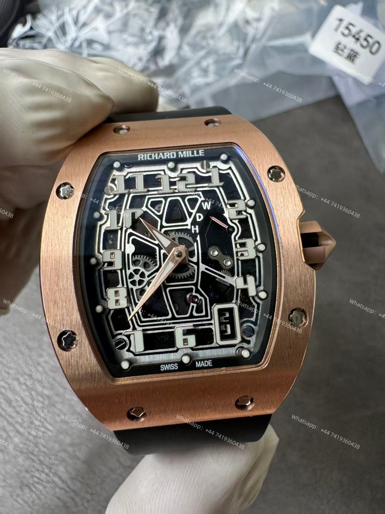 Super Clone Richard Mille RM 67-01 Rose Gold Skeleton Black Rubber Strap