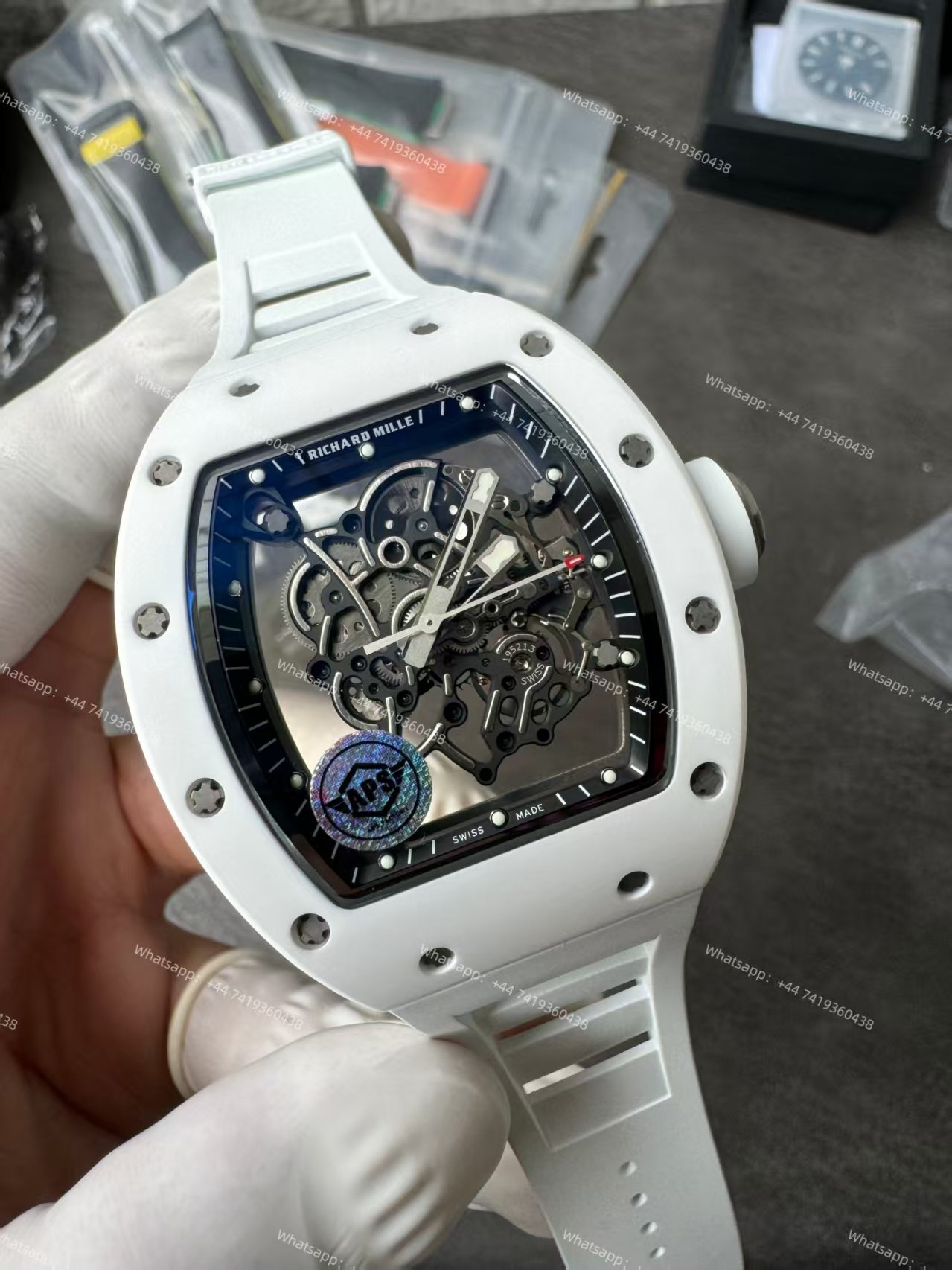 Super Clone Richard Mille RM 055 White Ceramic Titanium Skeleton White Rubber Strap 1:1 Replica Watch