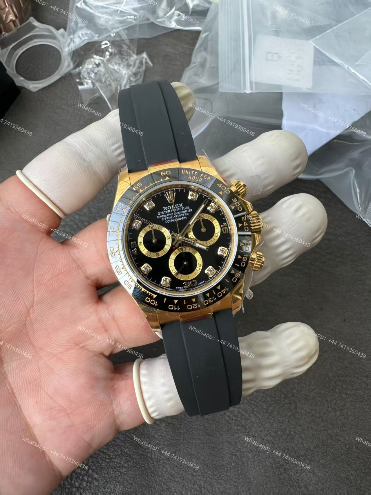 Rolex Daytona 1:1 Replica – M116518LN-0078 Black Diamond Dial 18K Gold 4130 Super Clone