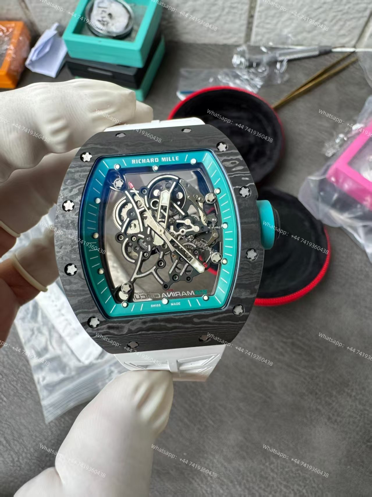 Richard Mille RM 055 “Yas Marina Circuit” Carbon TPT Vaucher Free-Sprung White Rubber Strap Custom Super Clone
