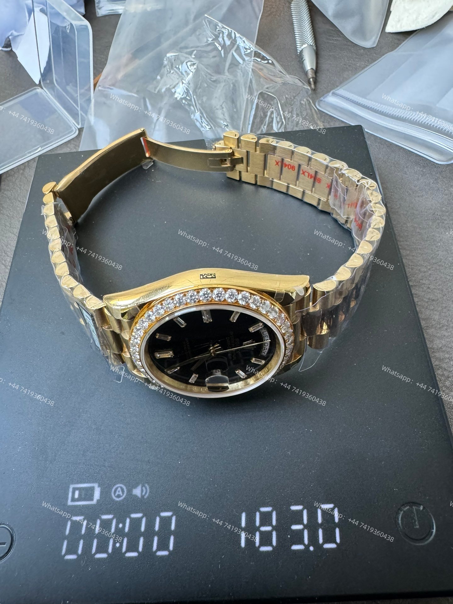 Rolex Day-Date M228348RBR-0001 1:1 Replica Moissanite Diamond Bezel Black Dial 40MM 3255 Movement Super Clone Watch