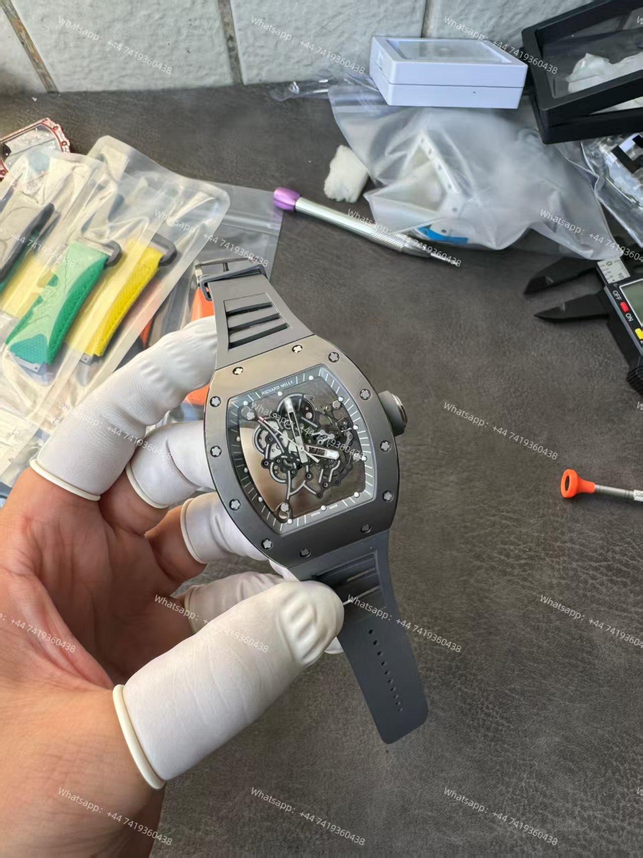 Richard Mille RM 055 Grey Ceramic Vaucher Free-Sprung Grey Rubber Strap Custom Super Clone