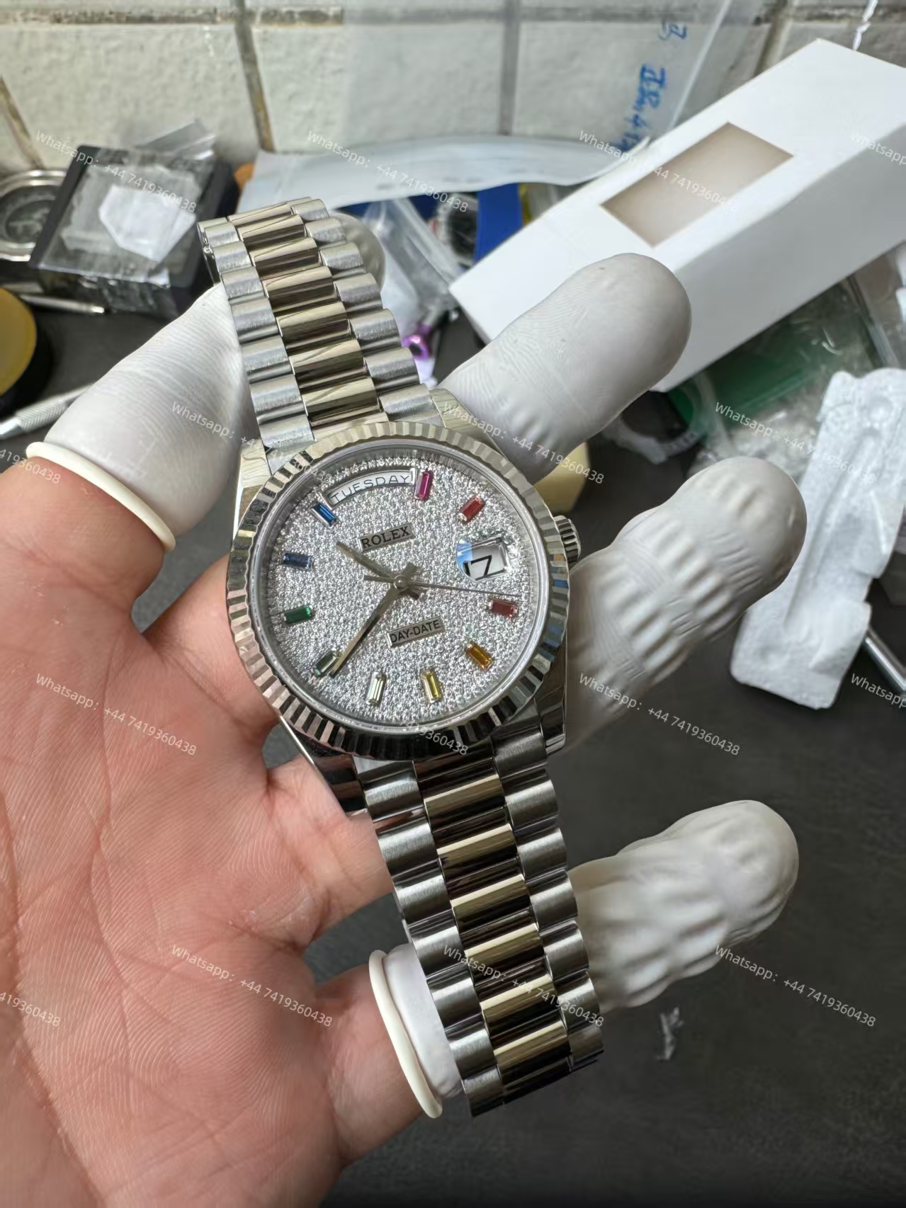 Rolex Day-Date m128239-0019 Moissanite Rainbow Diamond Dial Presidential bracelet 3255 Movement (36mm) Best Super Clone