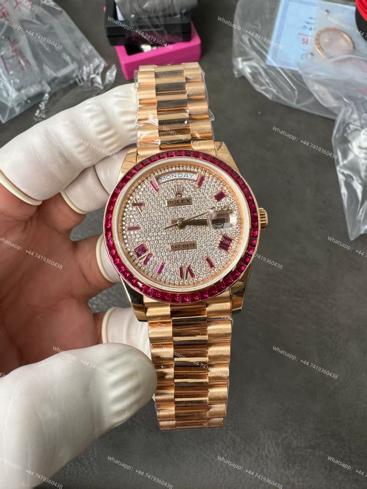 Rolex Day-Date 228398TRU Ruby and Moissanite Diamond Dial and Bezel 3255 Movement (40mm) Best Super Clone