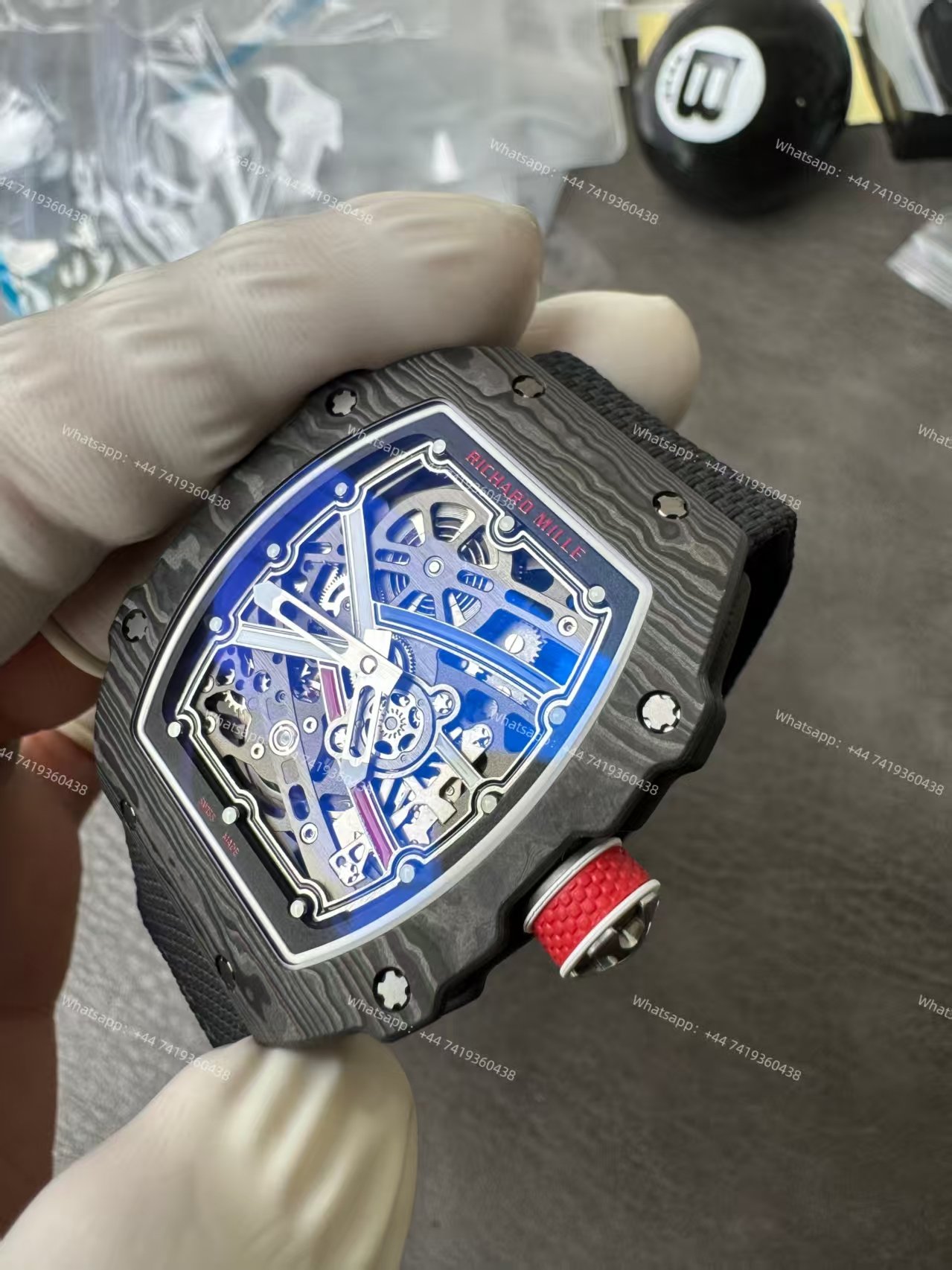 Super Clone Richard Mille RM67-02 Carbon TPT Skeleton Tourbillon 1:1 Replica Watch with Black Strap