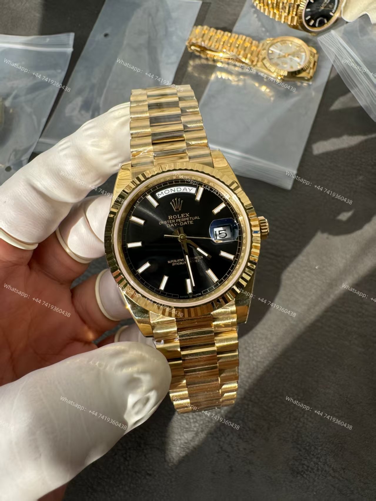 Rolex Day-Date M228238-0067 1:1 Replica Gold Black Dial 40MM 3255 Movement Presidential Bracelet Super Clone Watch