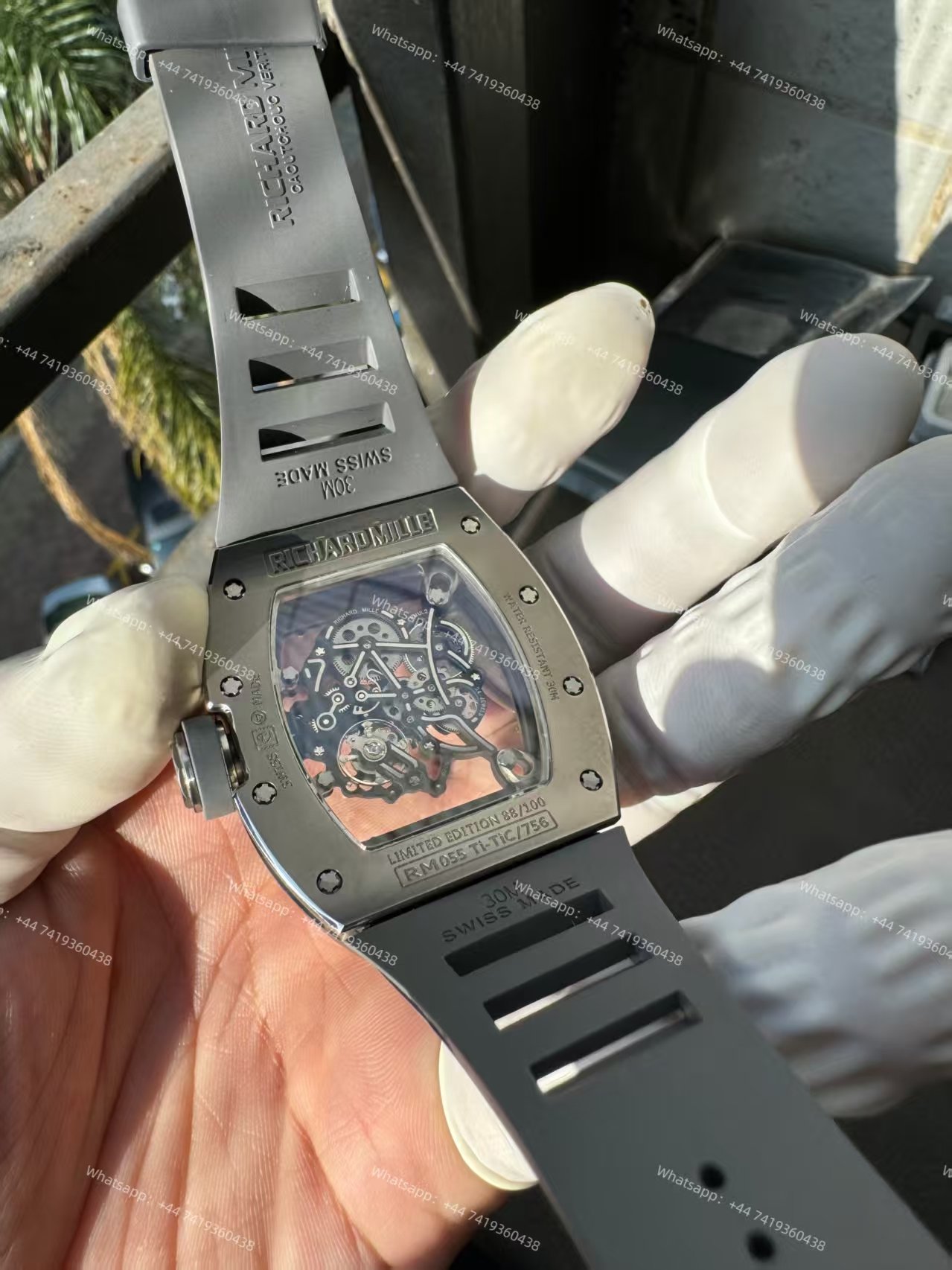 Richard Mille RM 055 Grey Ceramic Vaucher Free-Sprung Grey Rubber Strap Custom Super Clone