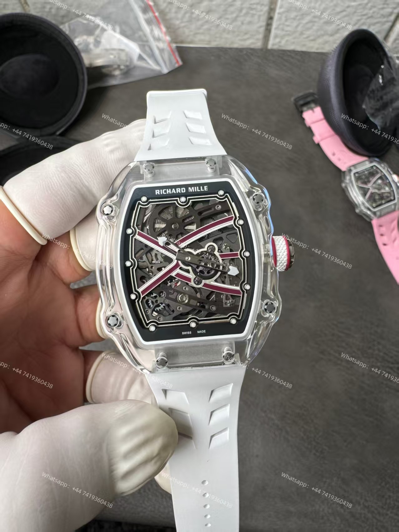 Super Clone Richard Mille RM67-02 Sapphire Crystal Skeleton Tourbillon 1:1 Replica Watch with White Rubber Strap
