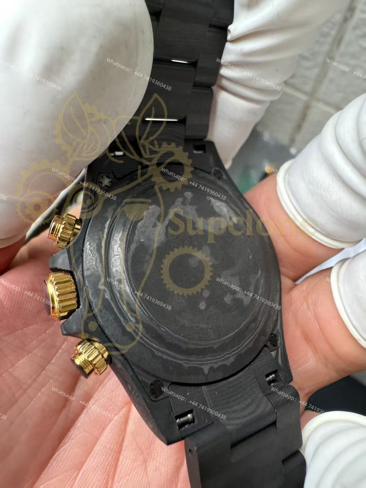 Rolex Super Clone Carbon Fiber Daytona Skeleton Red Accents Gold Pushers