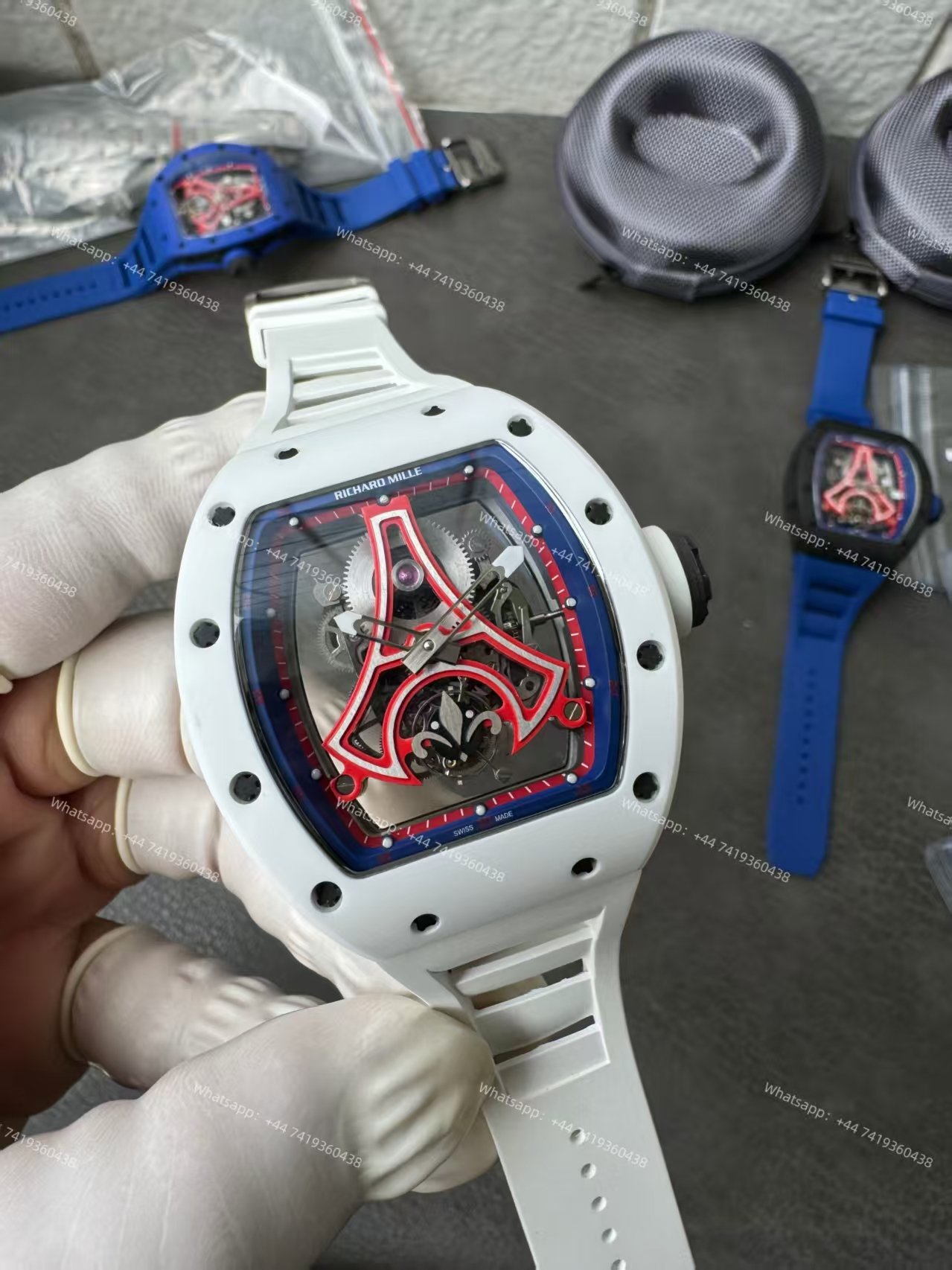 Super Clone Richard Mille RM52-03 White Ceramic Paris Saint-Germain Skeleton Tourbillon 1:1 Replica Watch