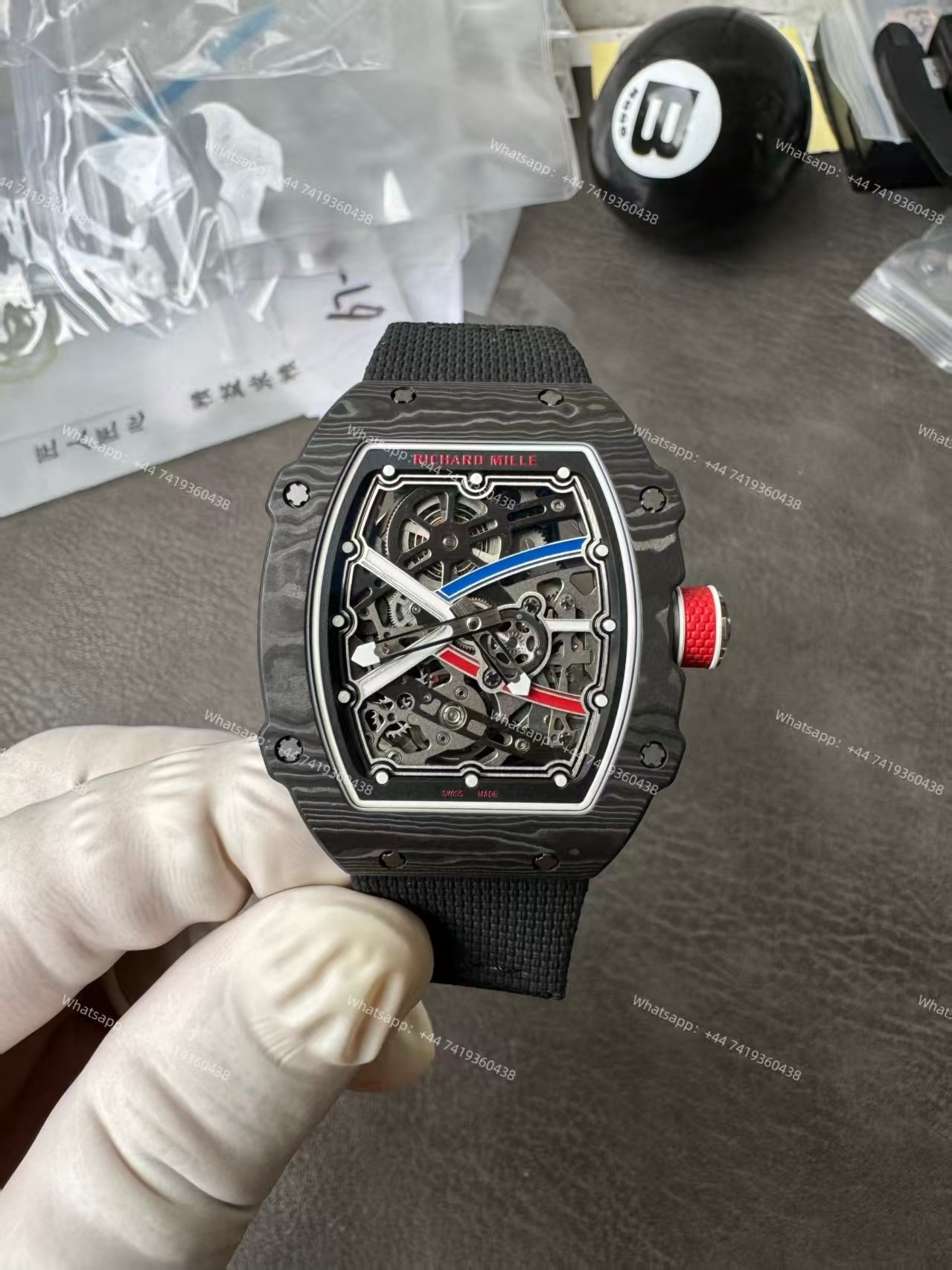 Super Clone Richard Mille RM67-02 Carbon TPT Skeleton Tourbillon 1:1 Replica Watch with Black Strap