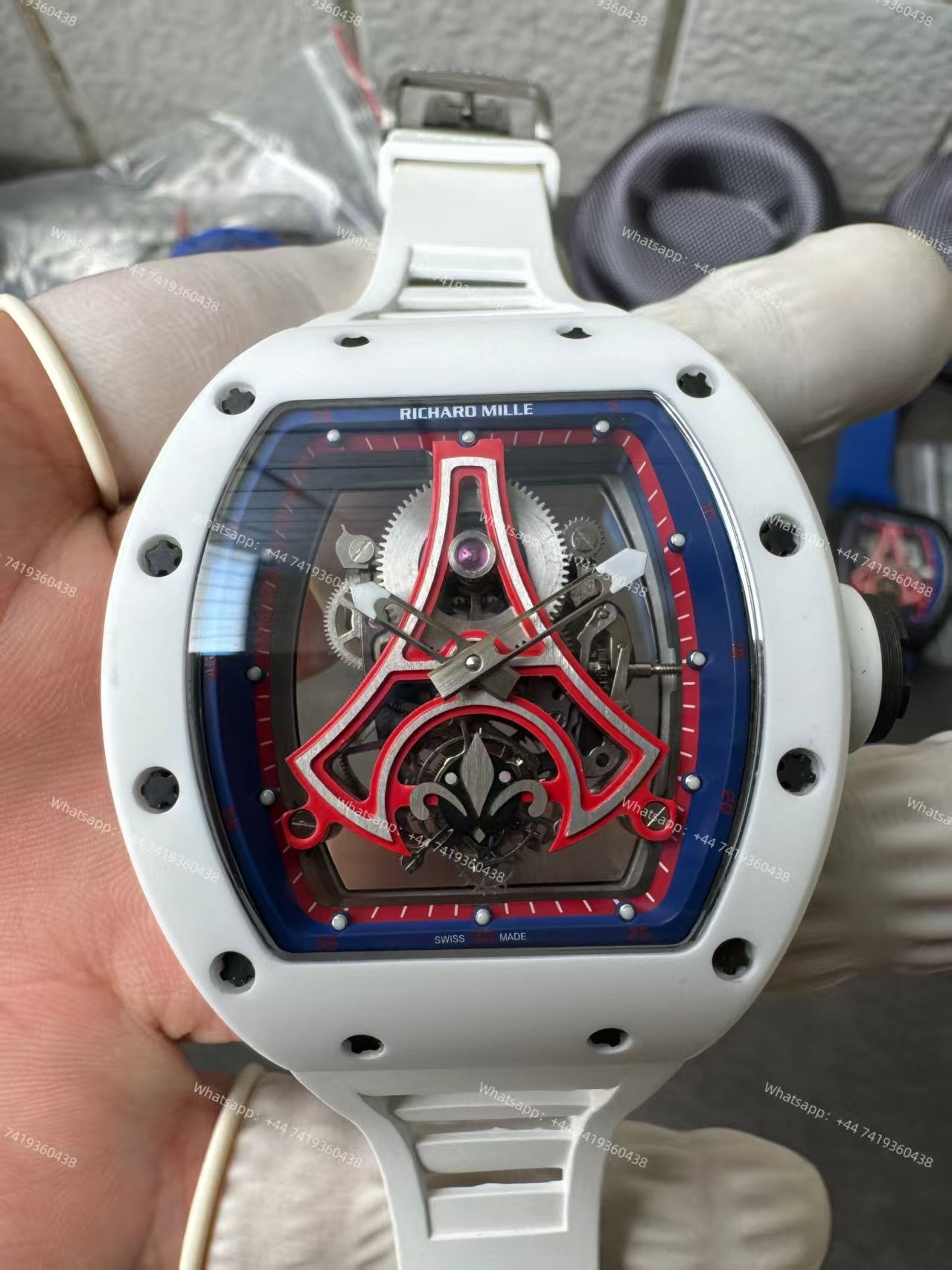 Super Clone Richard Mille RM52-03 White Ceramic Paris Saint-Germain Skeleton Tourbillon 1:1 Replica Watch