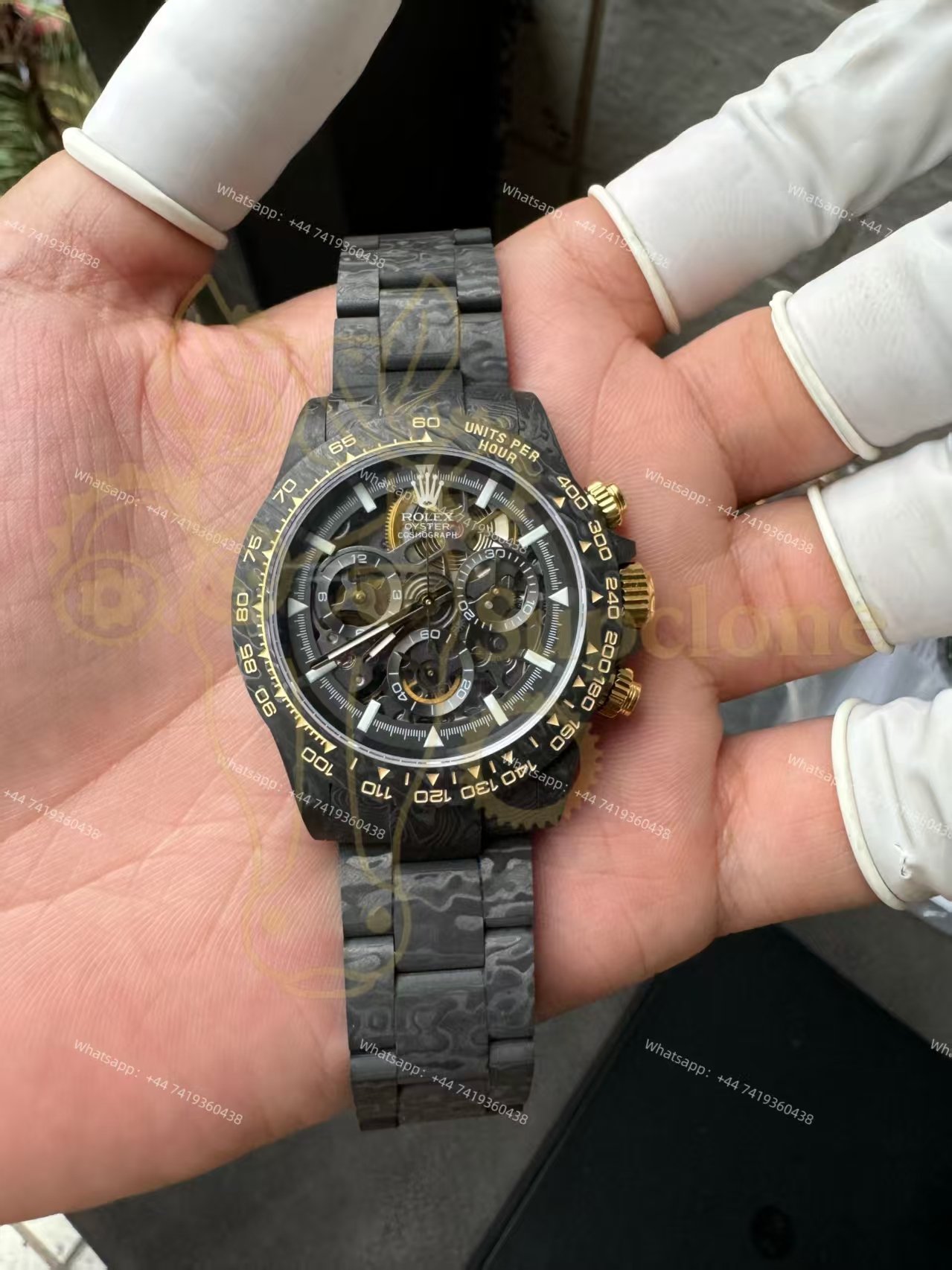 Rolex Super Clone Carbon Fiber Daytona Gold Accents Full Carbon Bracelet