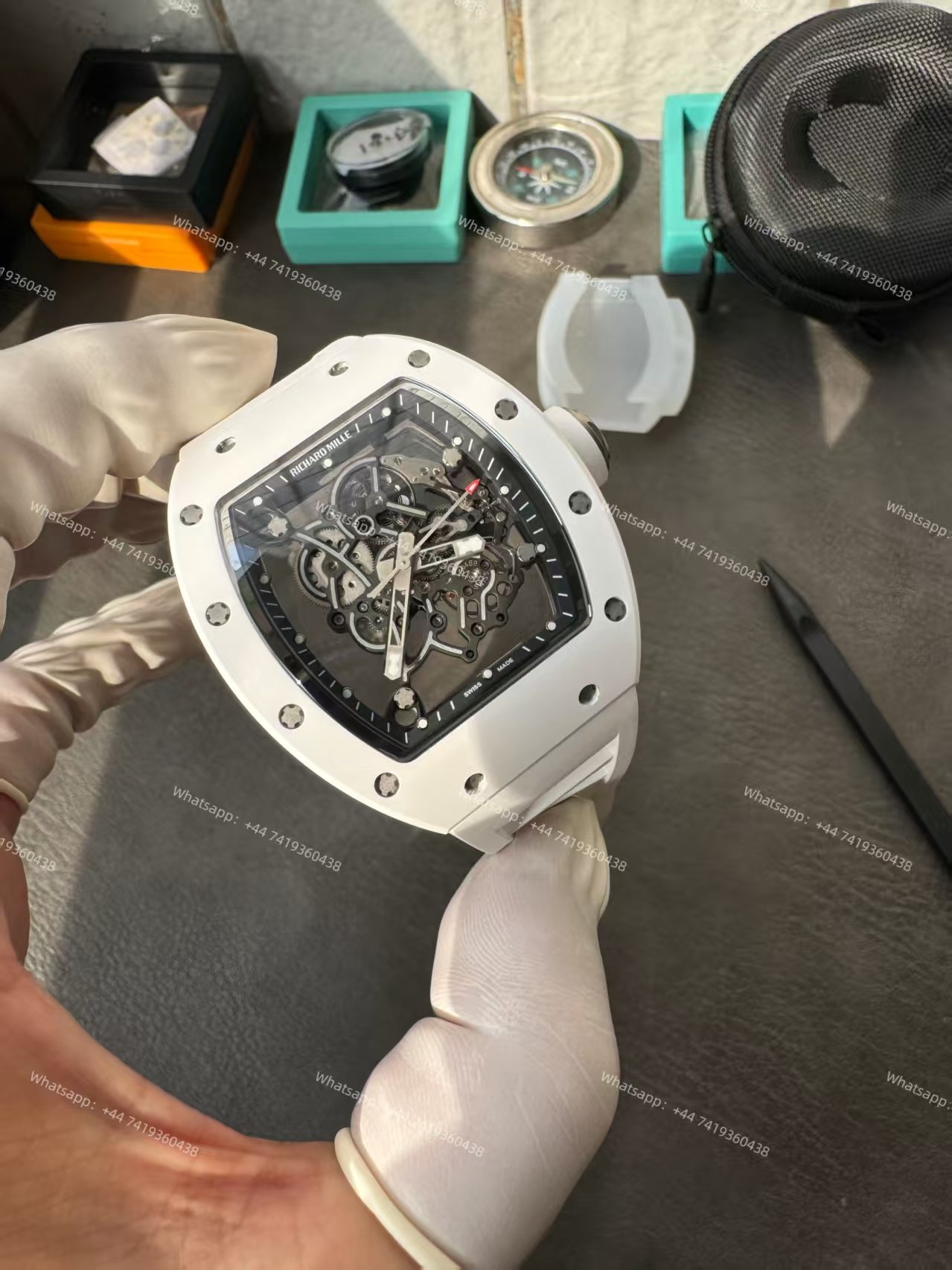 Richard Mille RM 055 White Ceramic Skeleton Vaucher Free-Sprung Movement White Rubber Strap Custom Super Clone