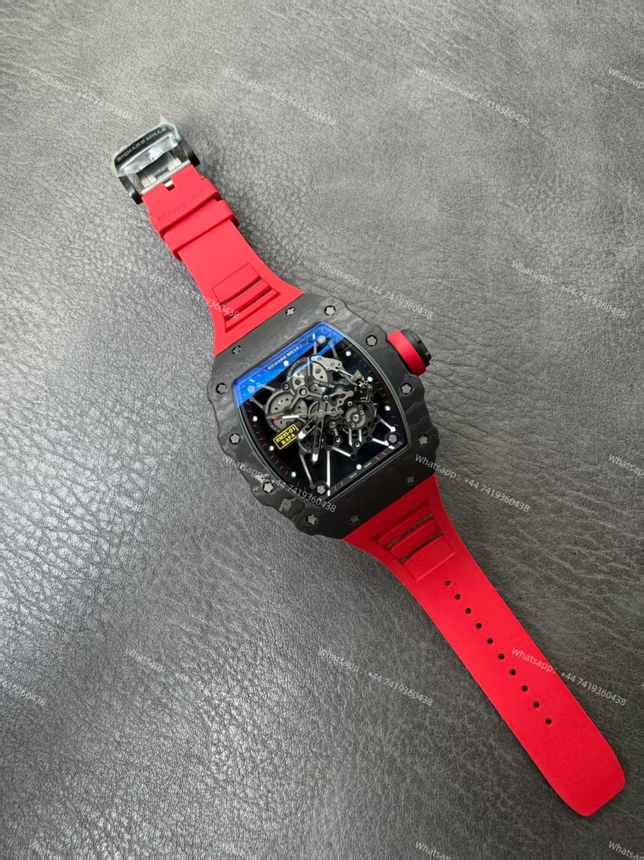 Super Clone Richard Mille RM 35-01 Carbon TPT Skeleton Red Rubber Strap 1:1 Replica Watch