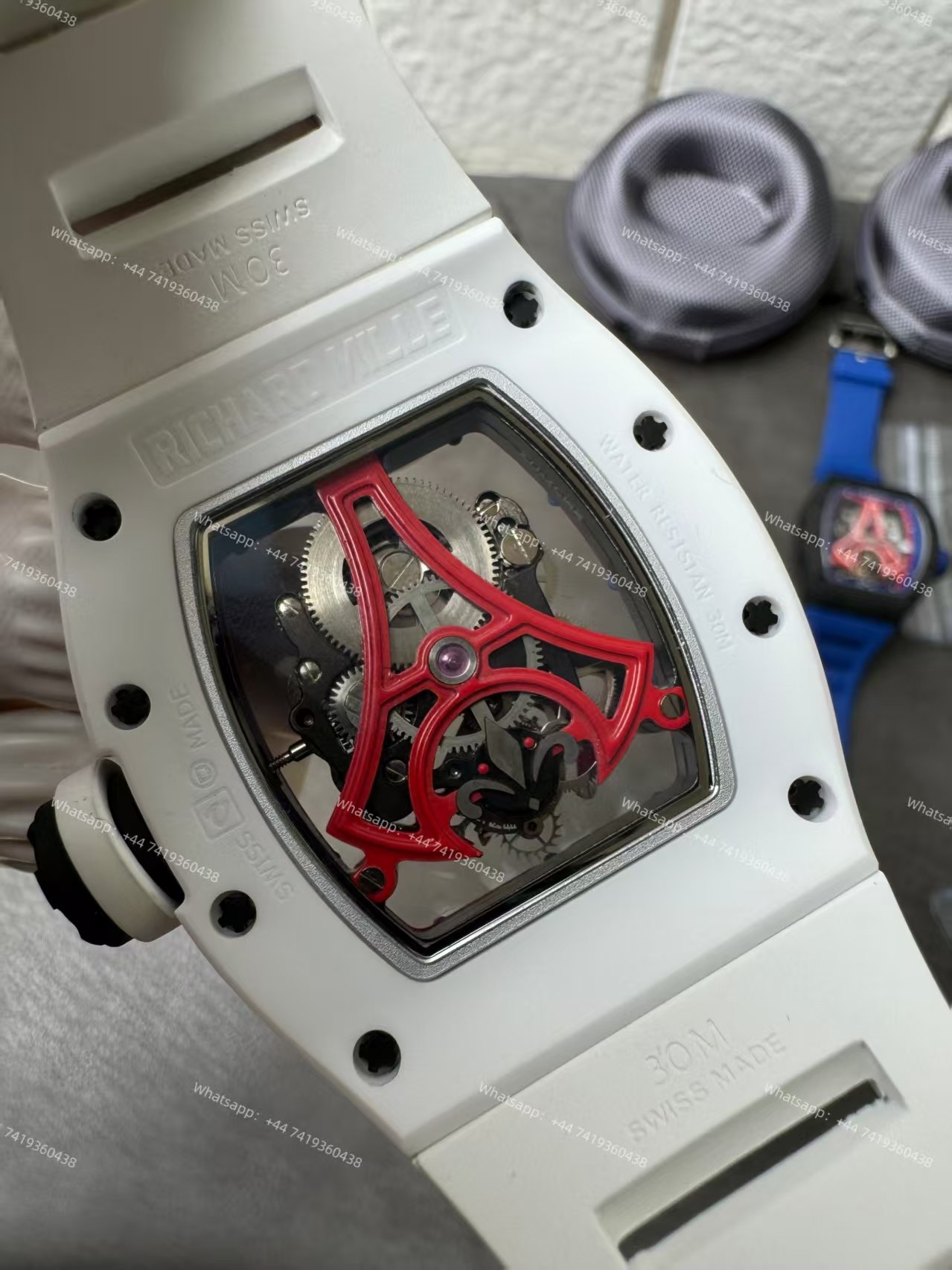 Super Clone Richard Mille RM52-03 White Ceramic Paris Saint-Germain Skeleton Tourbillon 1:1 Replica Watch