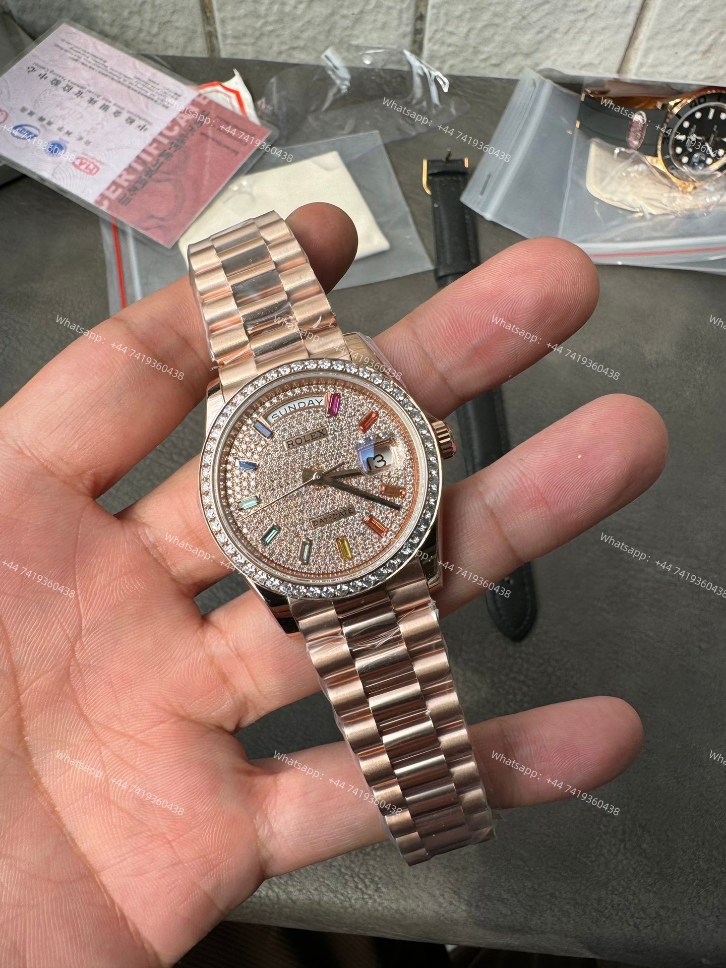 Rolex Day-Date m128235-0039 Moissanite Rainbow Diamond Dial Presidential bracelet 3255 Movement (36mm) Best Super Clone
