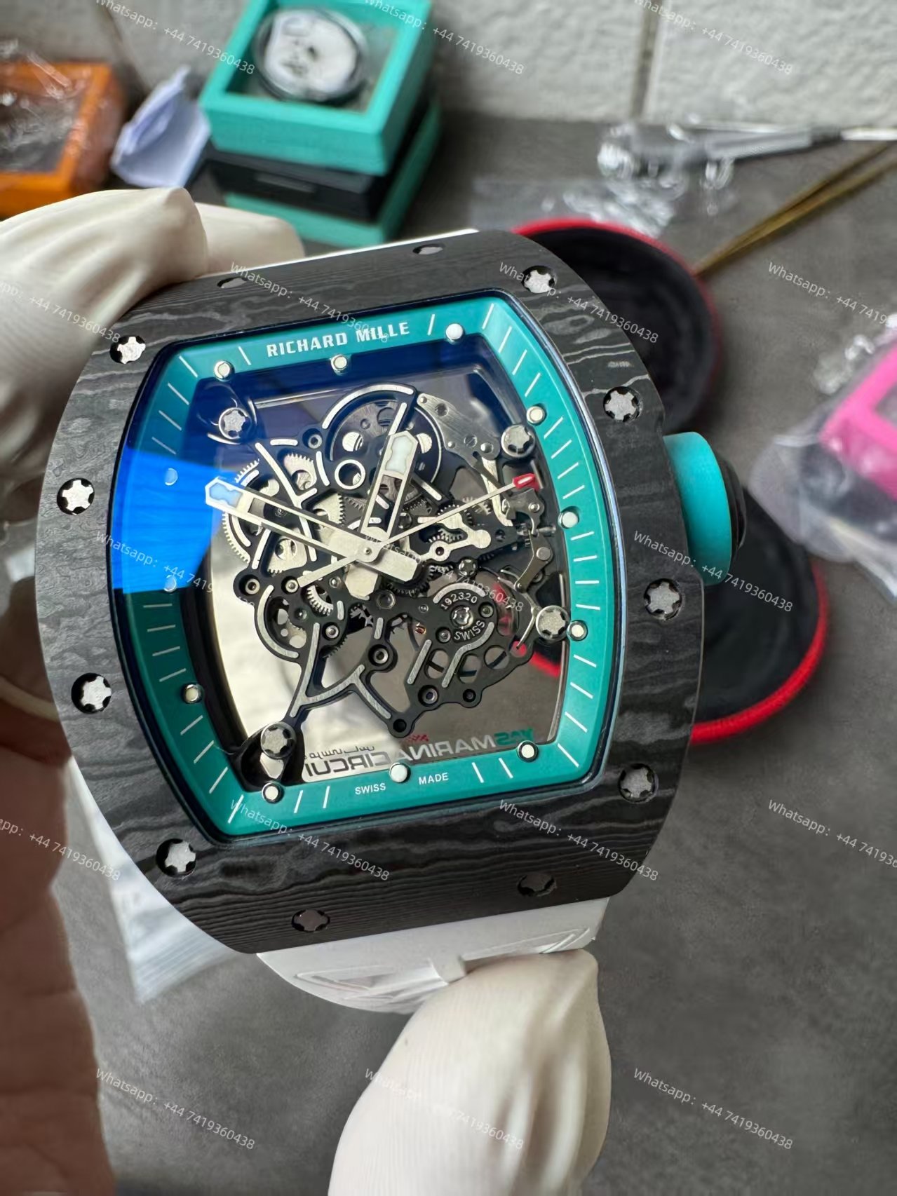 Richard Mille RM 055 “Yas Marina Circuit” Carbon TPT Vaucher Free-Sprung White Rubber Strap Custom Super Clone
