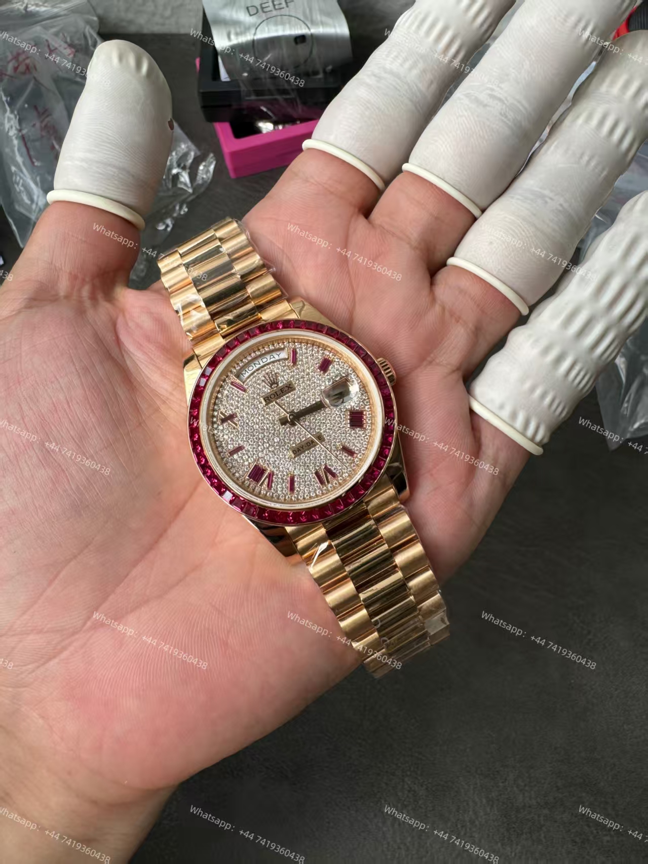 Rolex Day-Date 228398TRU Ruby and Moissanite Diamond Dial and Bezel 3255 Movement (40mm) Best Super Clone