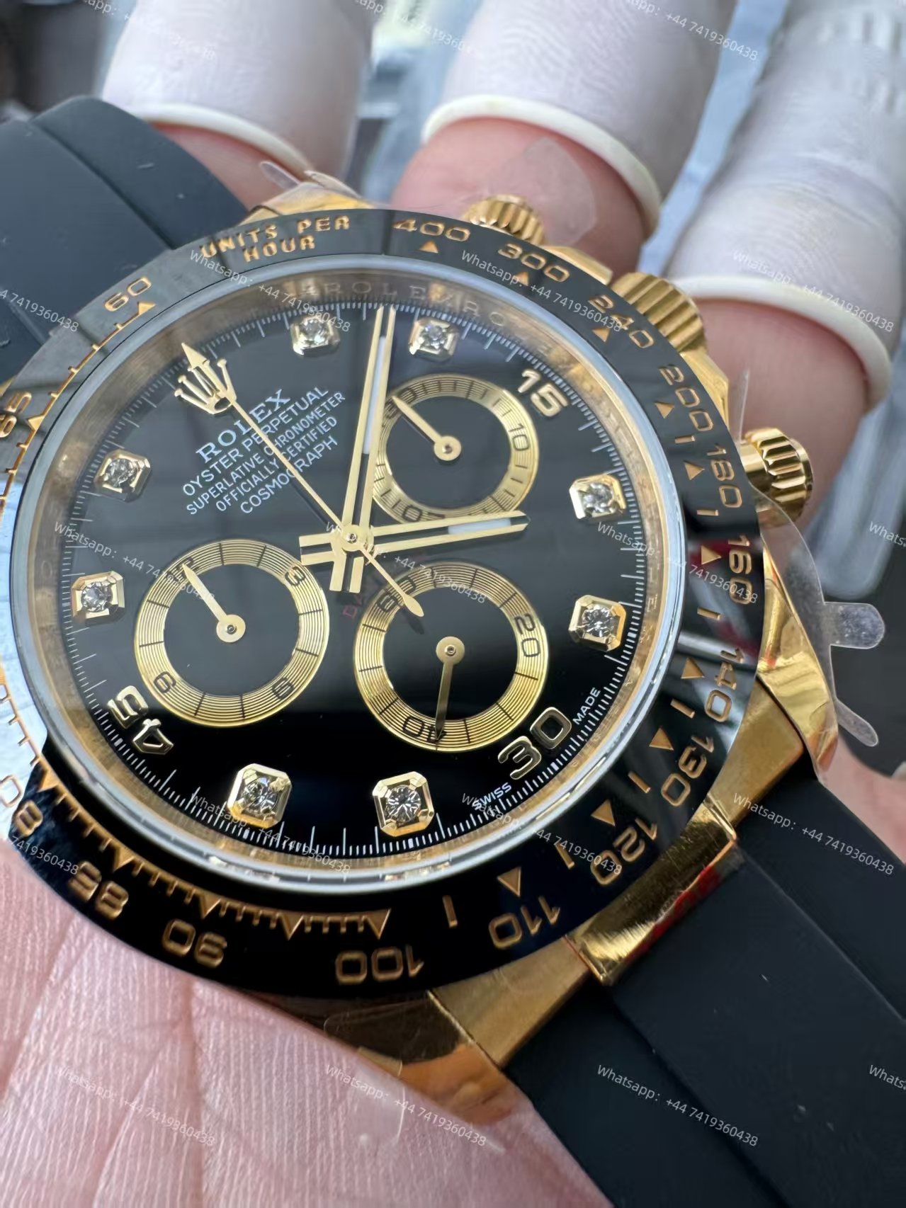 Rolex Daytona 1:1 Replica – M116518LN-0078 Black Diamond Dial 18K Gold 4130 Super Clone