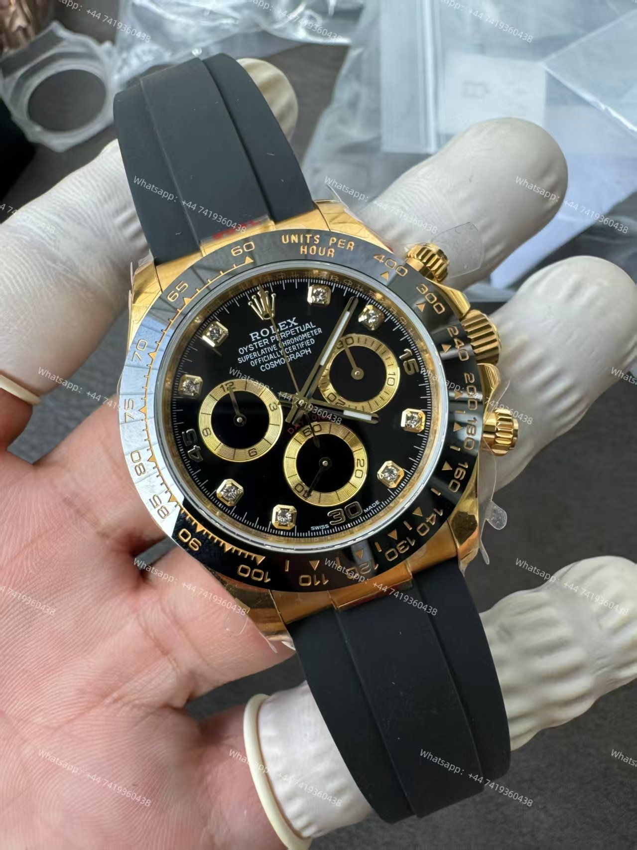 Rolex Daytona 1:1 Replica – M116518LN-0078 Black Diamond Dial 18K Gold 4130 Super Clone