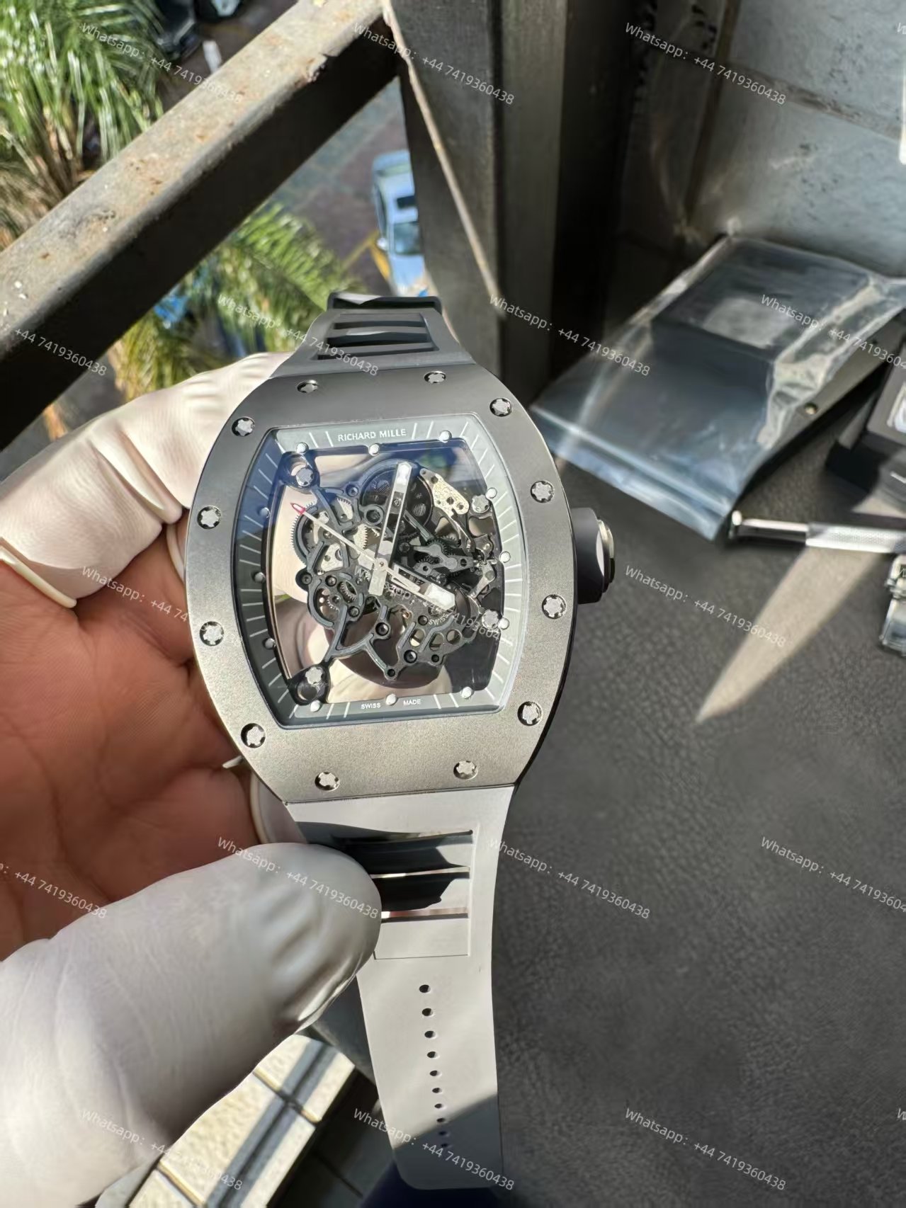 Richard Mille RM 055 Grey Ceramic Vaucher Free-Sprung Grey Rubber Strap Custom Super Clone