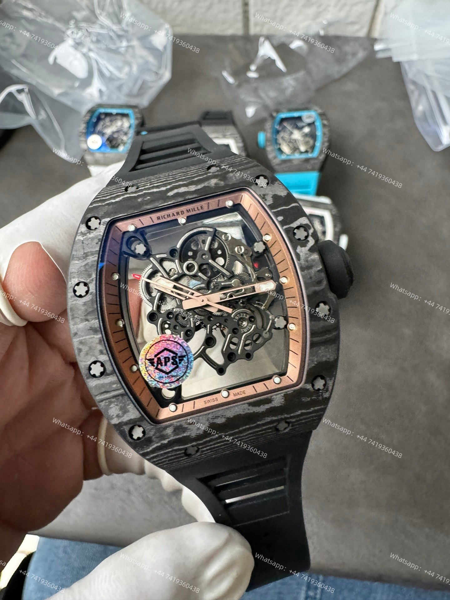 Super Clone Richard Mille RM 055 Carbon TPT Rose Gold Skeleton 1:1 Replica Watch