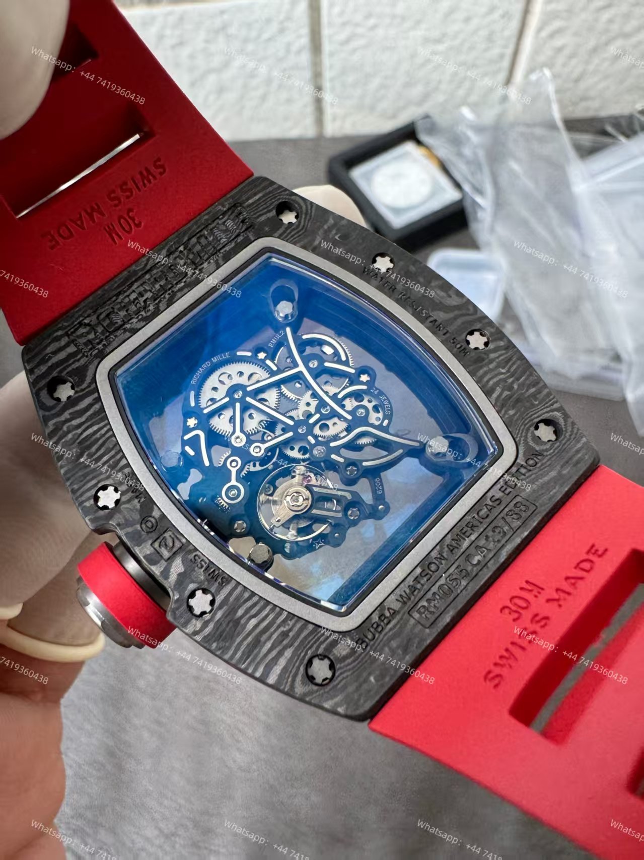 Richard Mille RM 055 Carbon TPT Skeleton Vaucher Free-Sprung Movement Red Rubber Strap Custom Super Clone