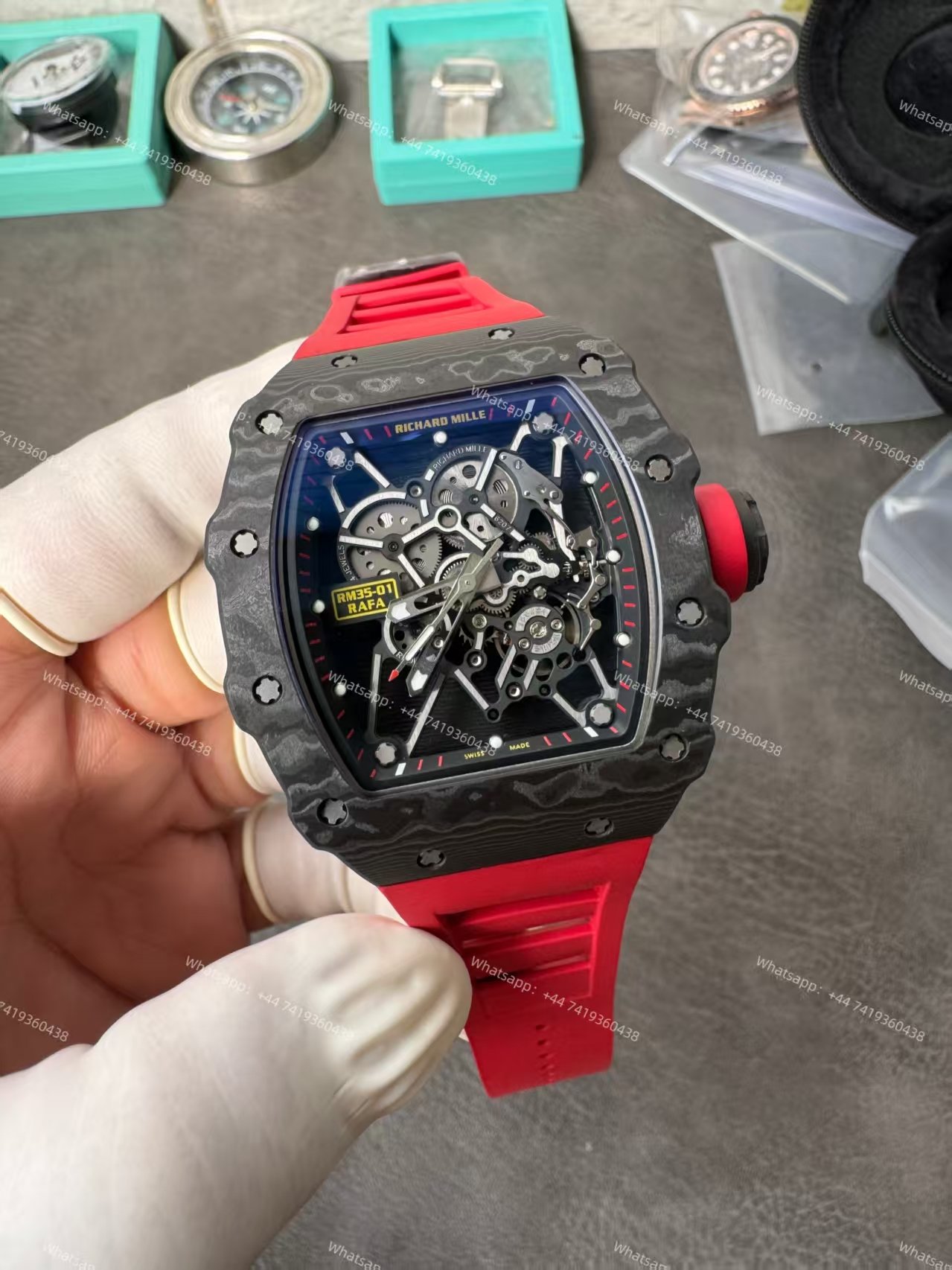 Super Clone Richard Mille RM 35-01 Carbon TPT Skeleton Red Rubber Strap 1:1 Replica Watch