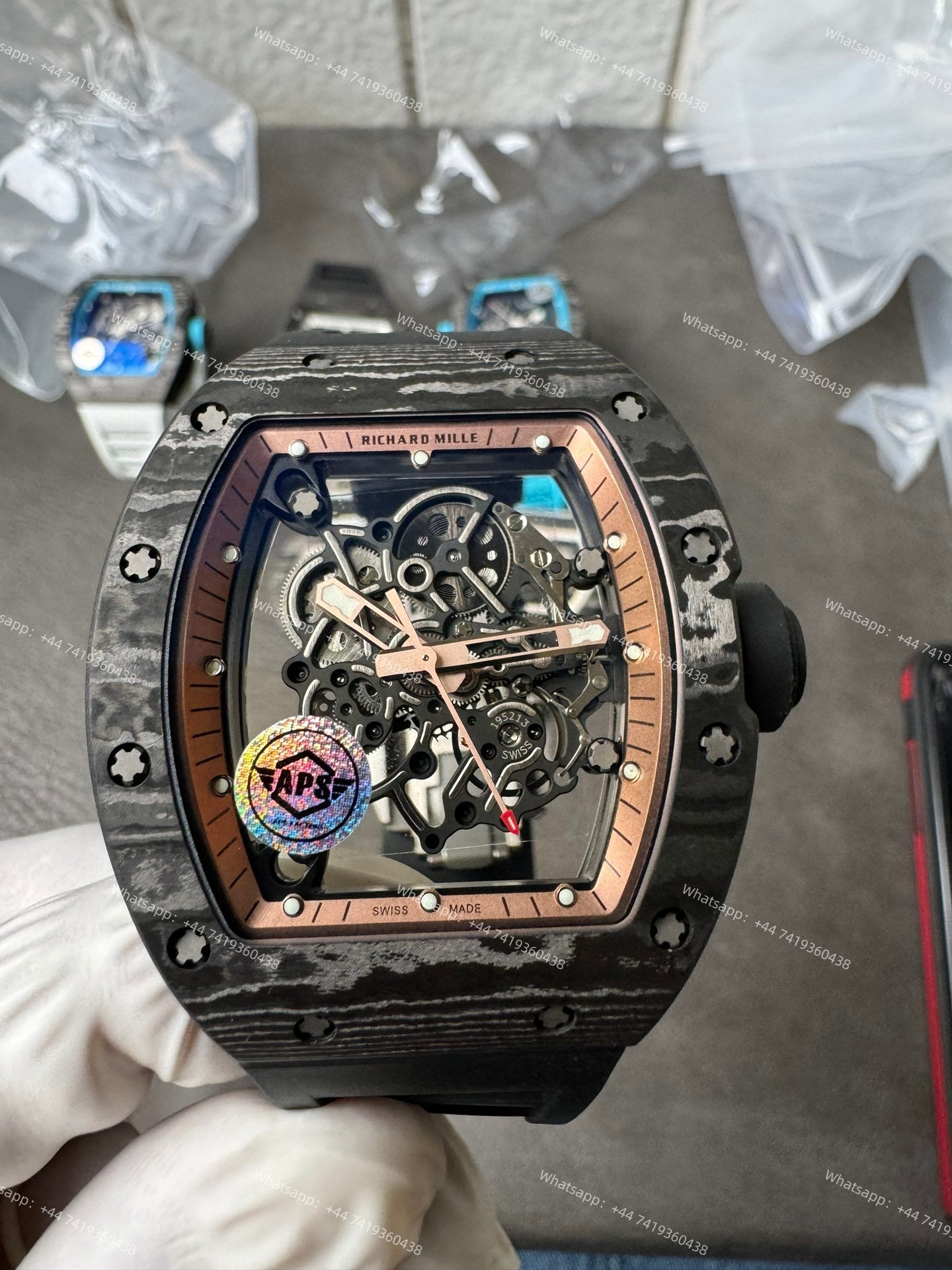 Super Clone Richard Mille RM 055 Carbon TPT Rose Gold Skeleton 1:1 Replica Watch
