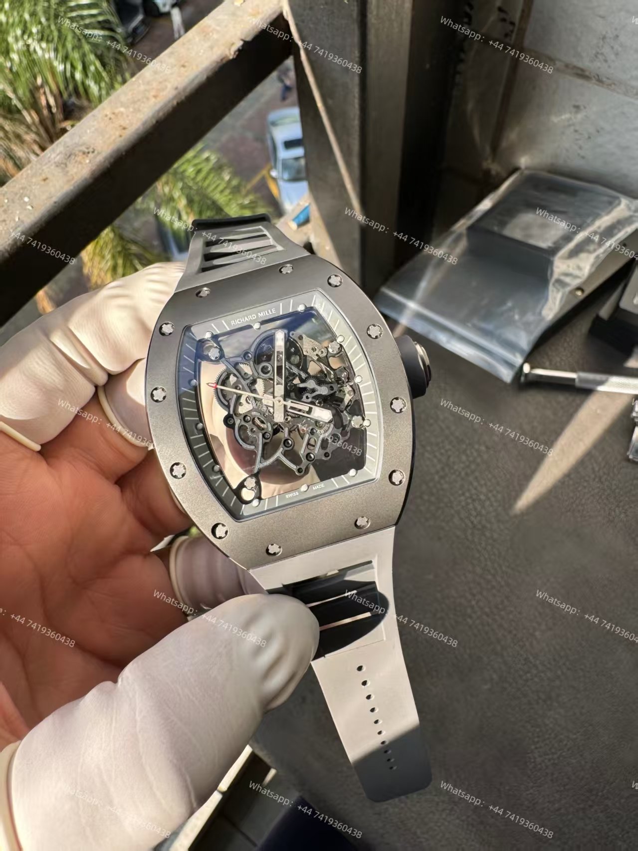 Richard Mille RM 055 Grey Ceramic Vaucher Free-Sprung Grey Rubber Strap Custom Super Clone