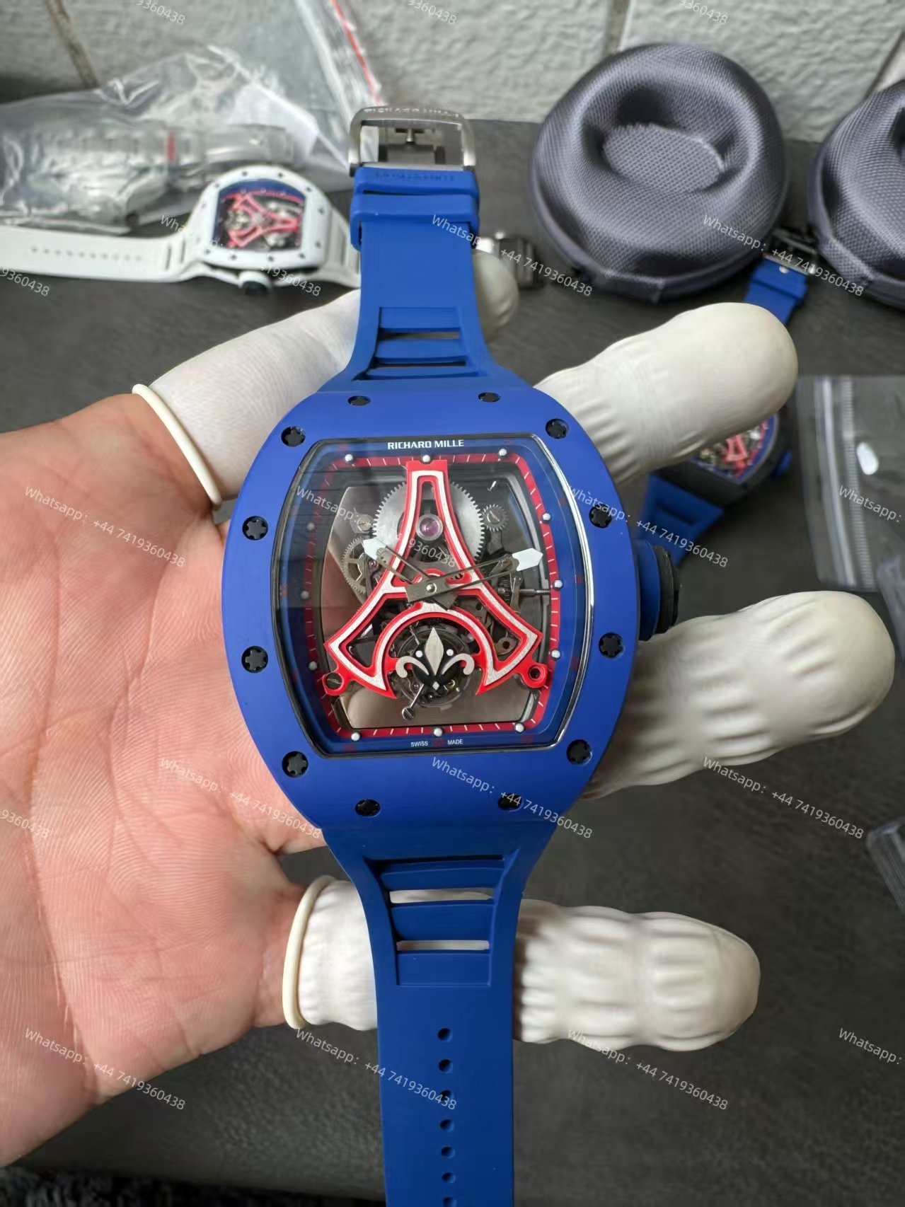 Super Clone Richard Mille RM52-03 Blue Ceramic Paris Saint-Germain Skeleton Tourbillon 1:1 Replica Watch