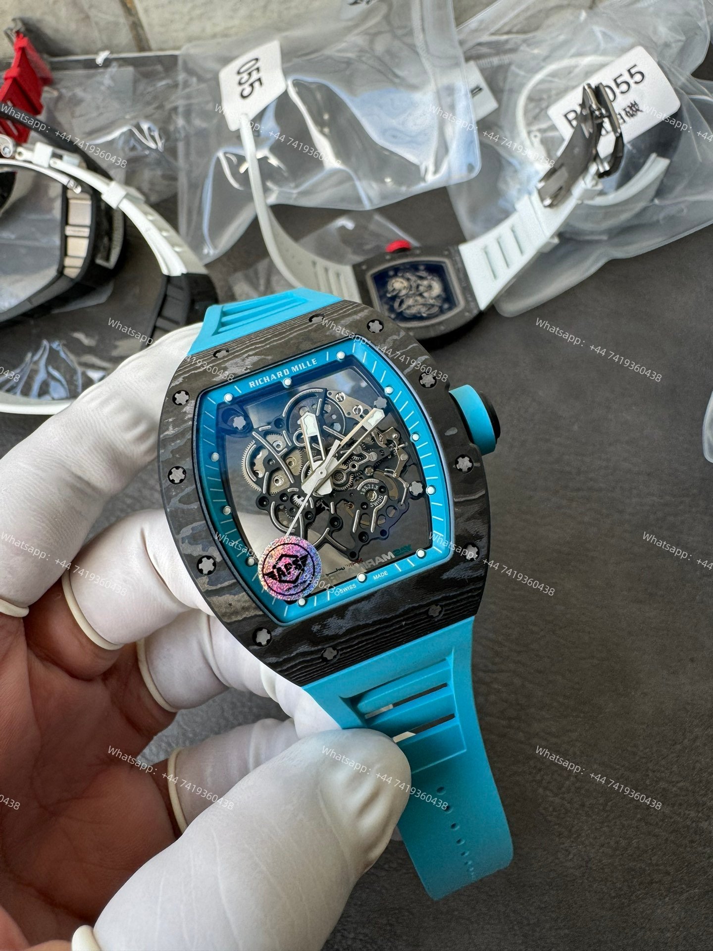 Super Clone Richard Mille RM 055 Carbon TPT Blue Rubber Strap 1:1 Replica Watch