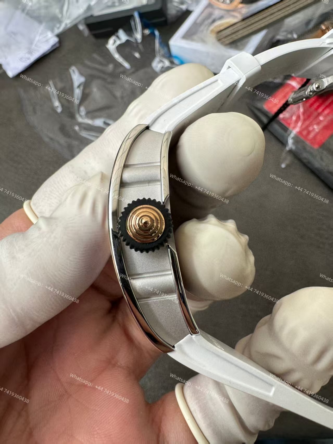 Super Clone Richard Mille RM 07 Full Diamond 1:1 Replica Watch with White Rubber Strap