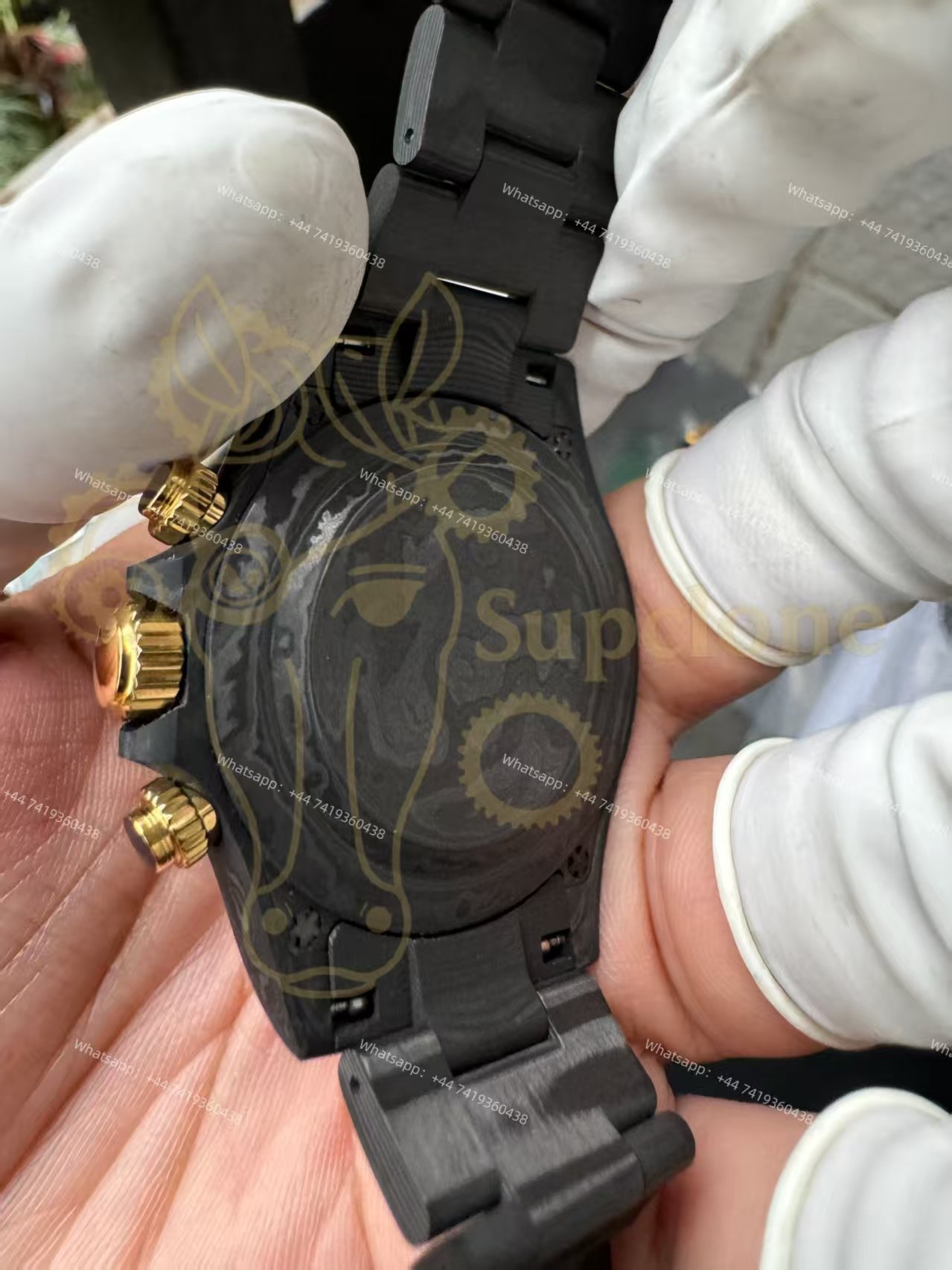 Rolex Super Clone Carbon Fiber Daytona Gold Accents Full Carbon Bracelet