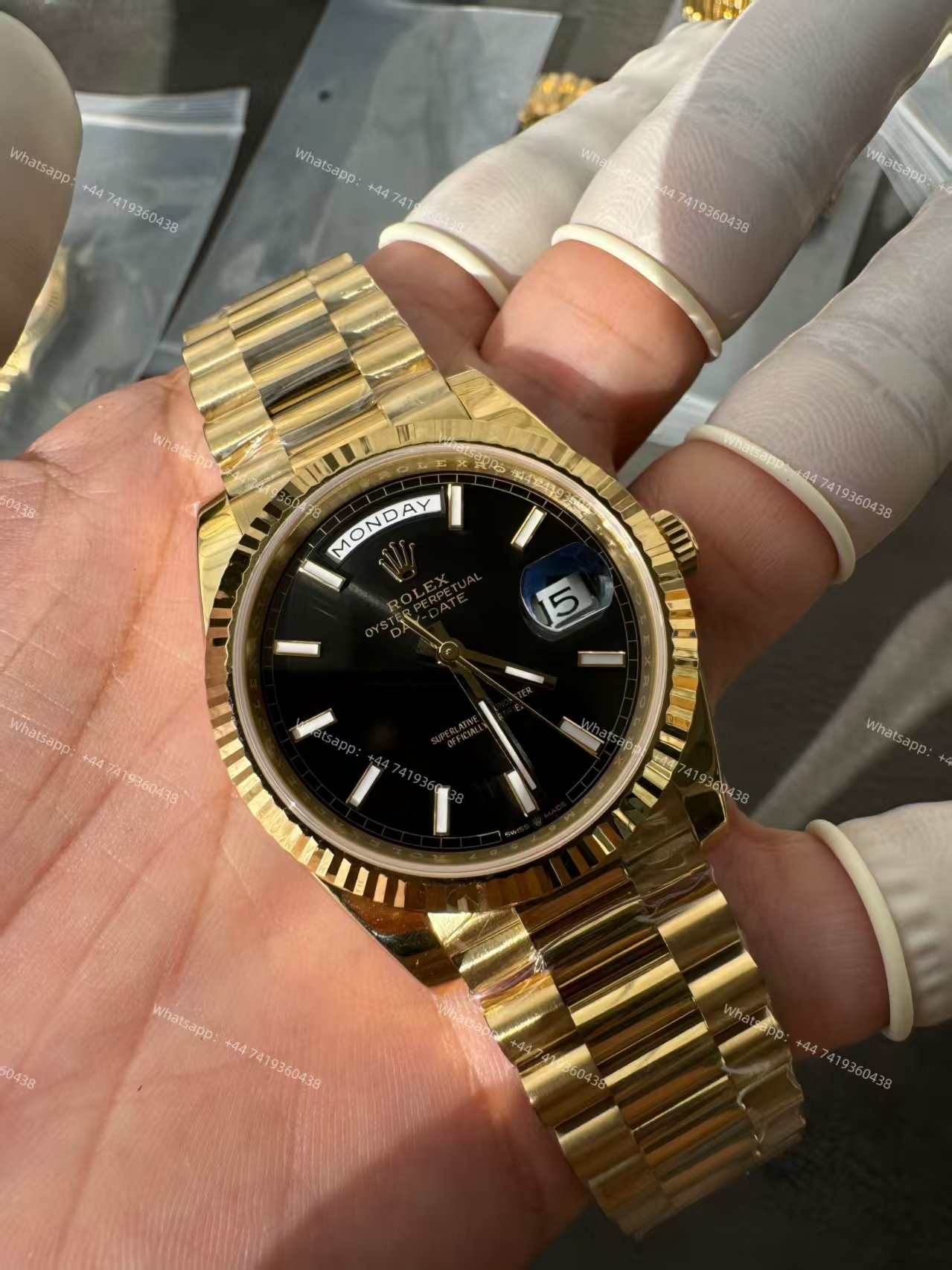 Rolex Day-Date M228238-0067 1:1 Replica Gold Black Dial 40MM 3255 Movement Presidential Bracelet Super Clone Watch