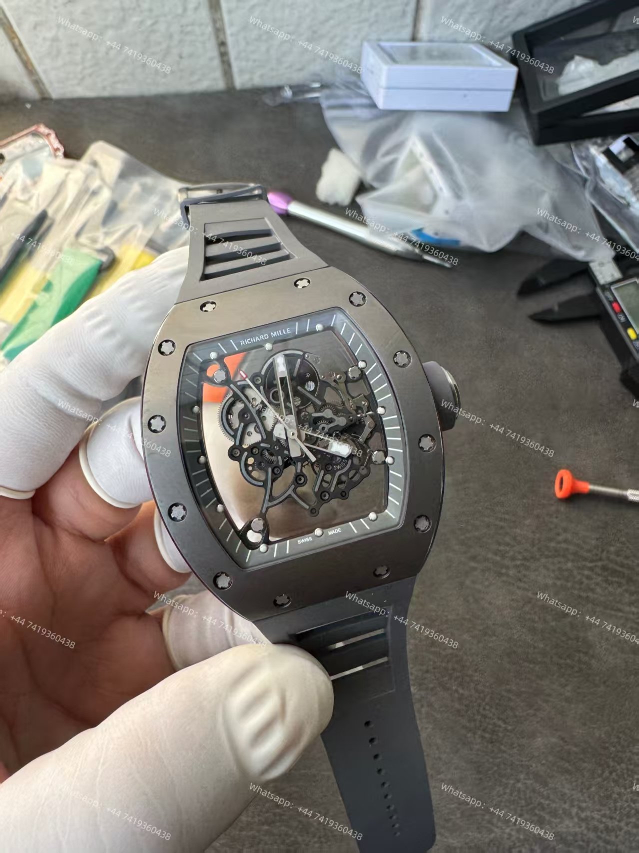 Richard Mille RM 055 Grey Ceramic Vaucher Free-Sprung Grey Rubber Strap Custom Super Clone