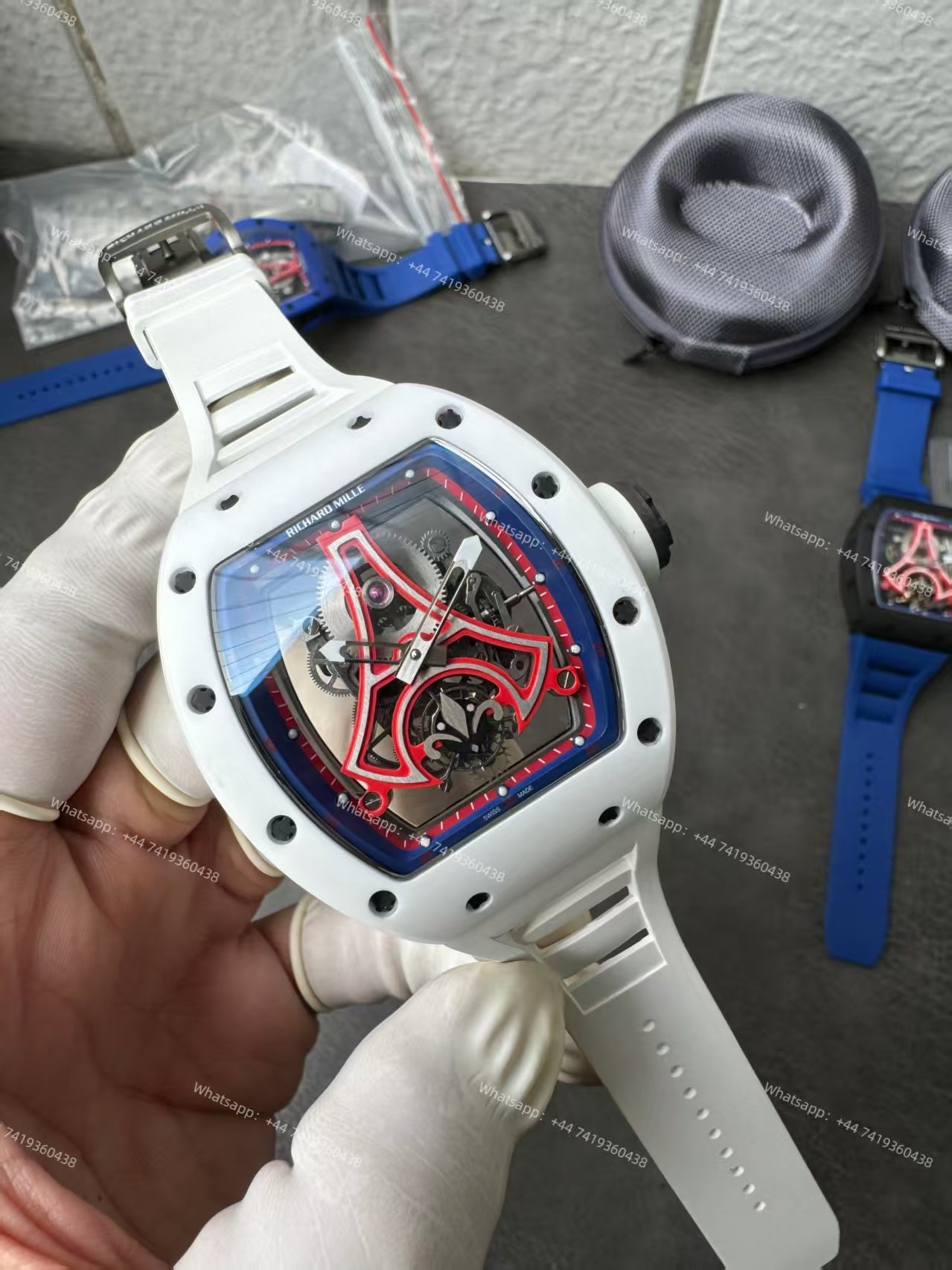 Super Clone Richard Mille RM52-03 White Ceramic Paris Saint-Germain Skeleton Tourbillon 1:1 Replica Watch