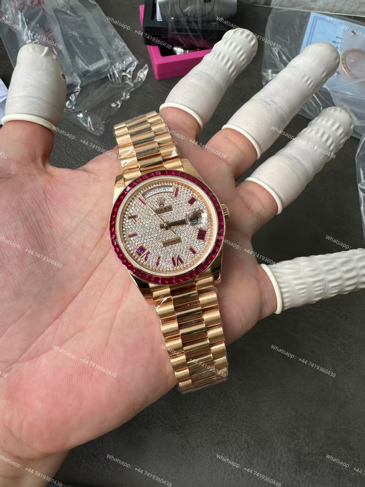 Rolex Day-Date 228398TRU Ruby and Moissanite Diamond Dial and Bezel 3255 Movement (40mm) Best Super Clone
