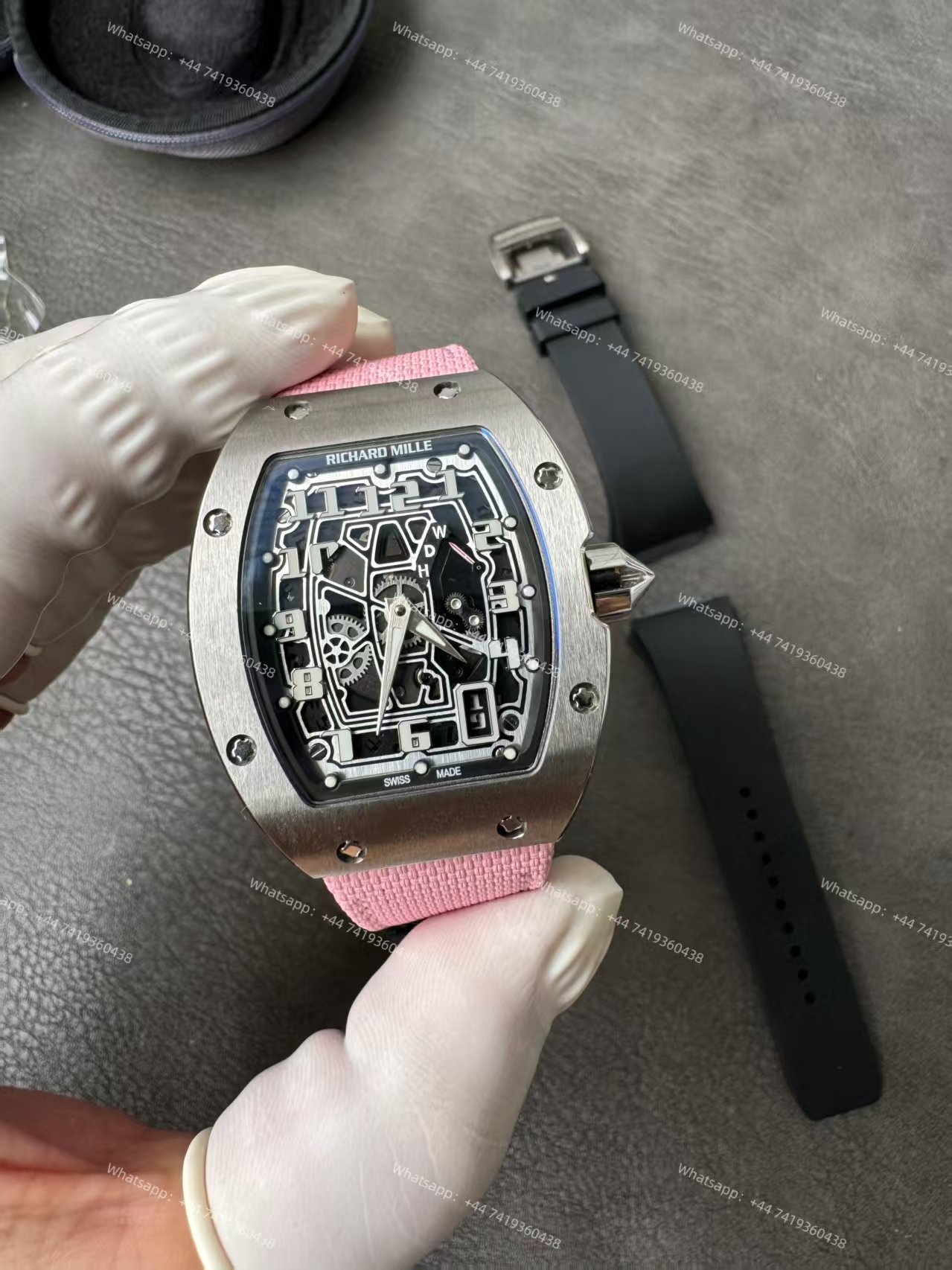 Super Clone Richard Mille RM 67-01 Titanium Skeleton Pink Velcro Strap
